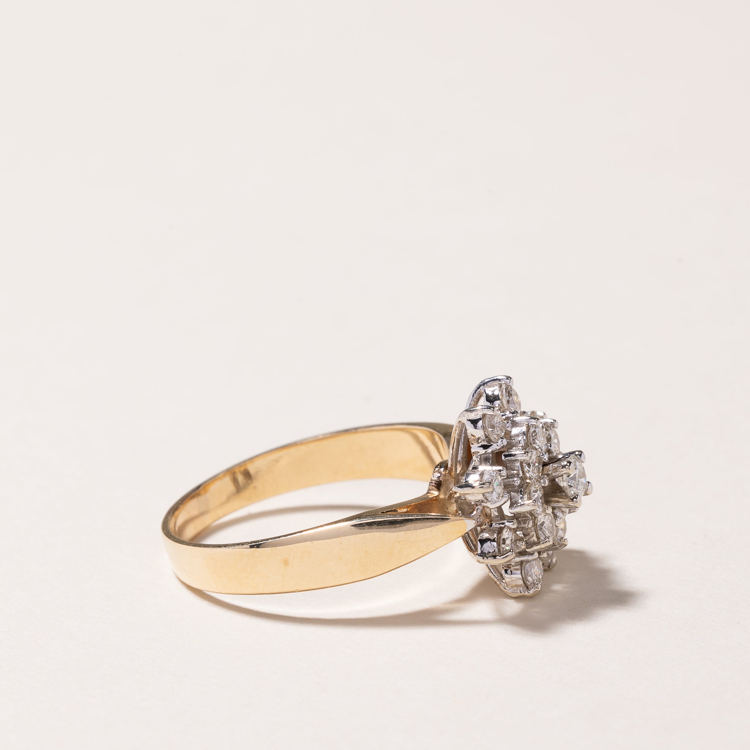 14k Yellow Gold Cluster Diamond Ring | 0.89ctw | SZ 7