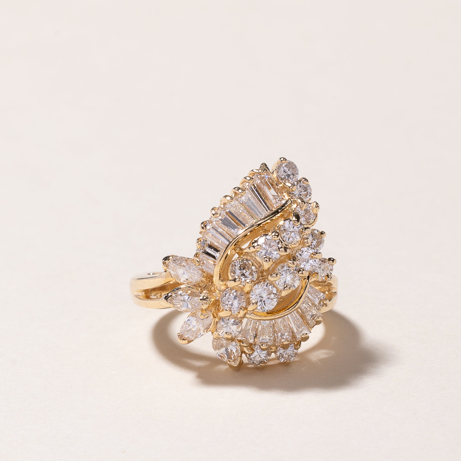 14k Yellow Gold Cluster Diamond Ring | 1.12ctw | SZ 4