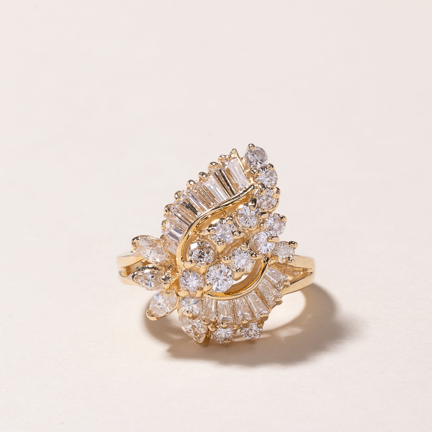 14k Yellow Gold Cluster Diamond Ring | 1.12ctw | SZ 4