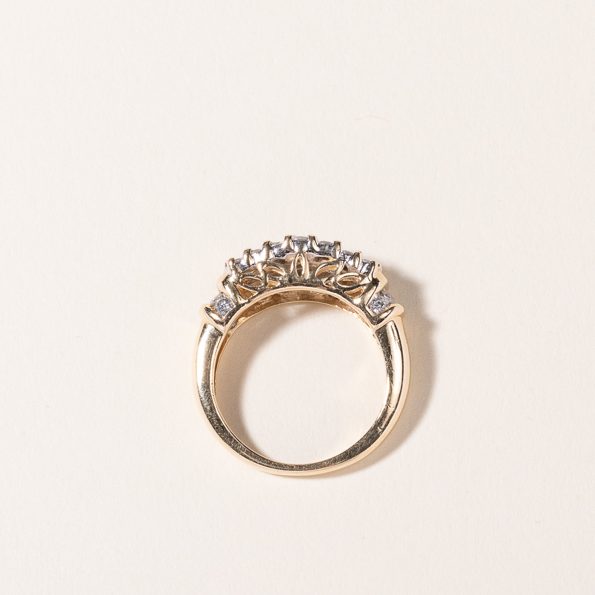 14k Yellow Gold Triple Row Diamond Ring | 0.92ctw | SZ 6