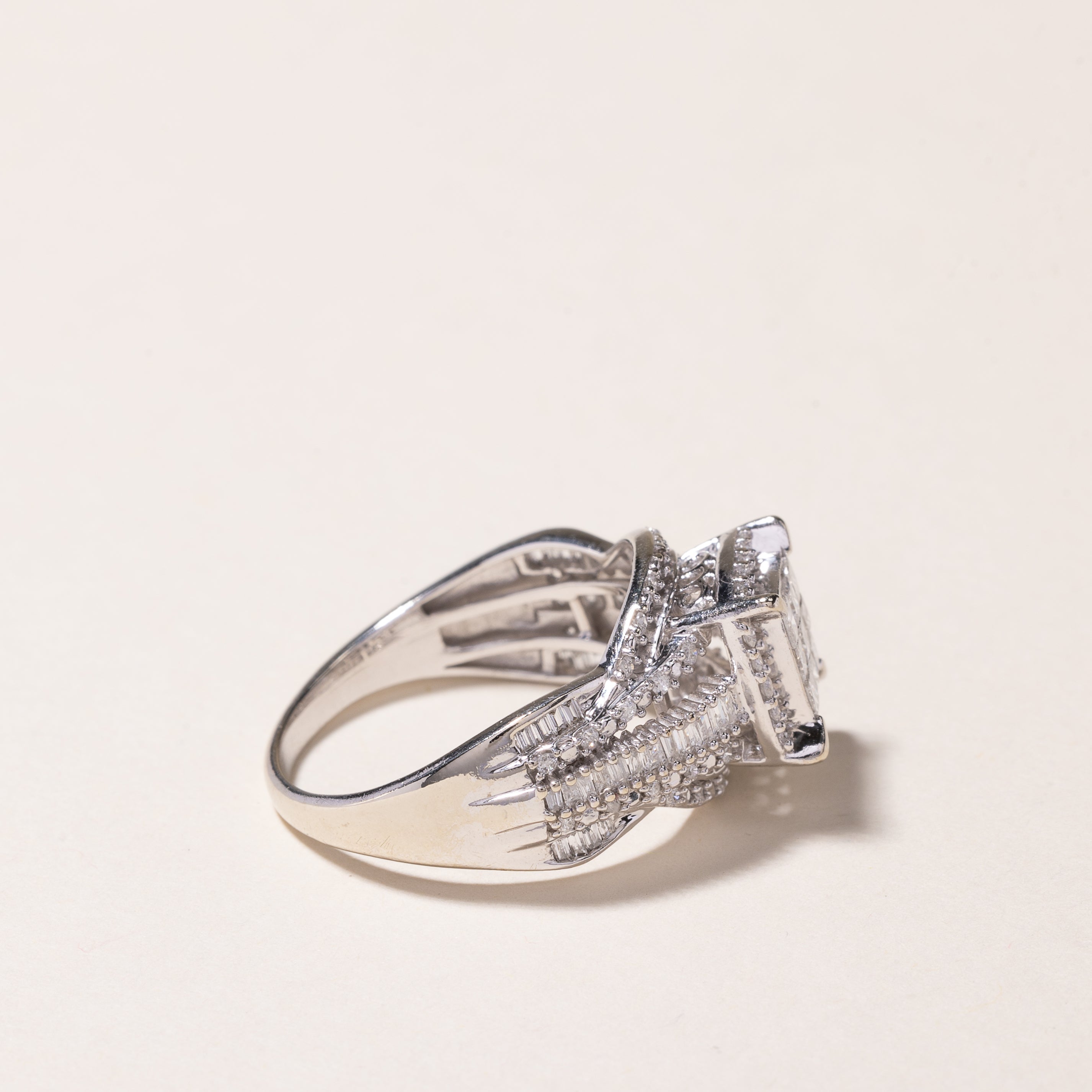 10k White Gold Cluster Diamond Ring | 1.02ctw | SZ 8.75