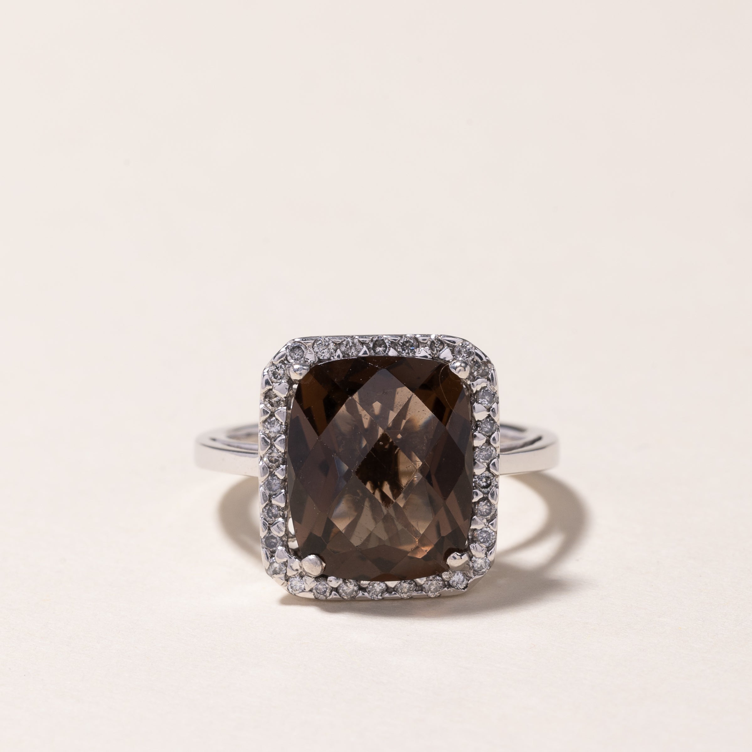 18k White Gold Smokey Quartz & Diamond Ring | 5.13ct, 0.24ctw | SZ 6.5