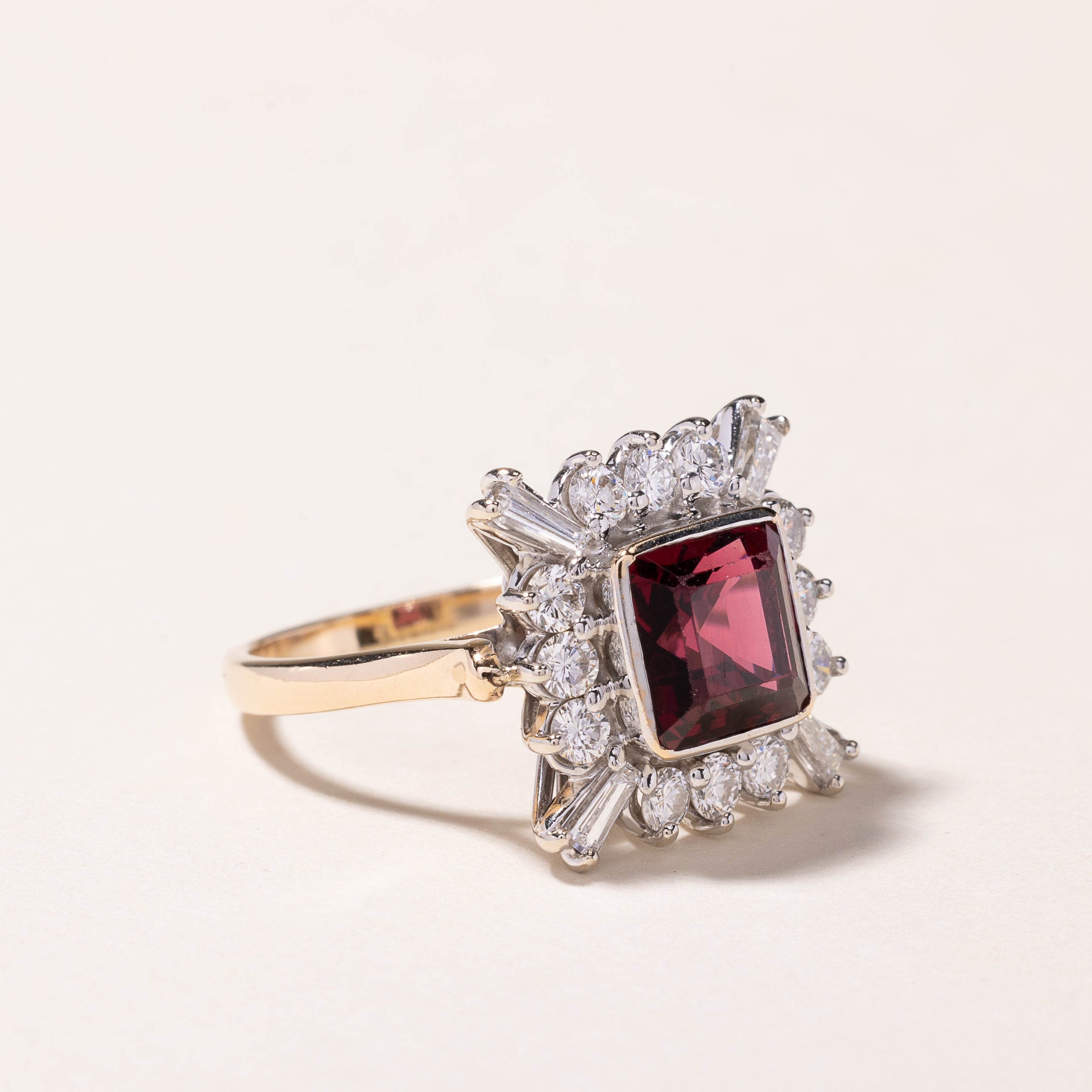 14k White Gold Garnet & Diamond Ring | 4.01ct, 0.99ctw | SZ 7.25