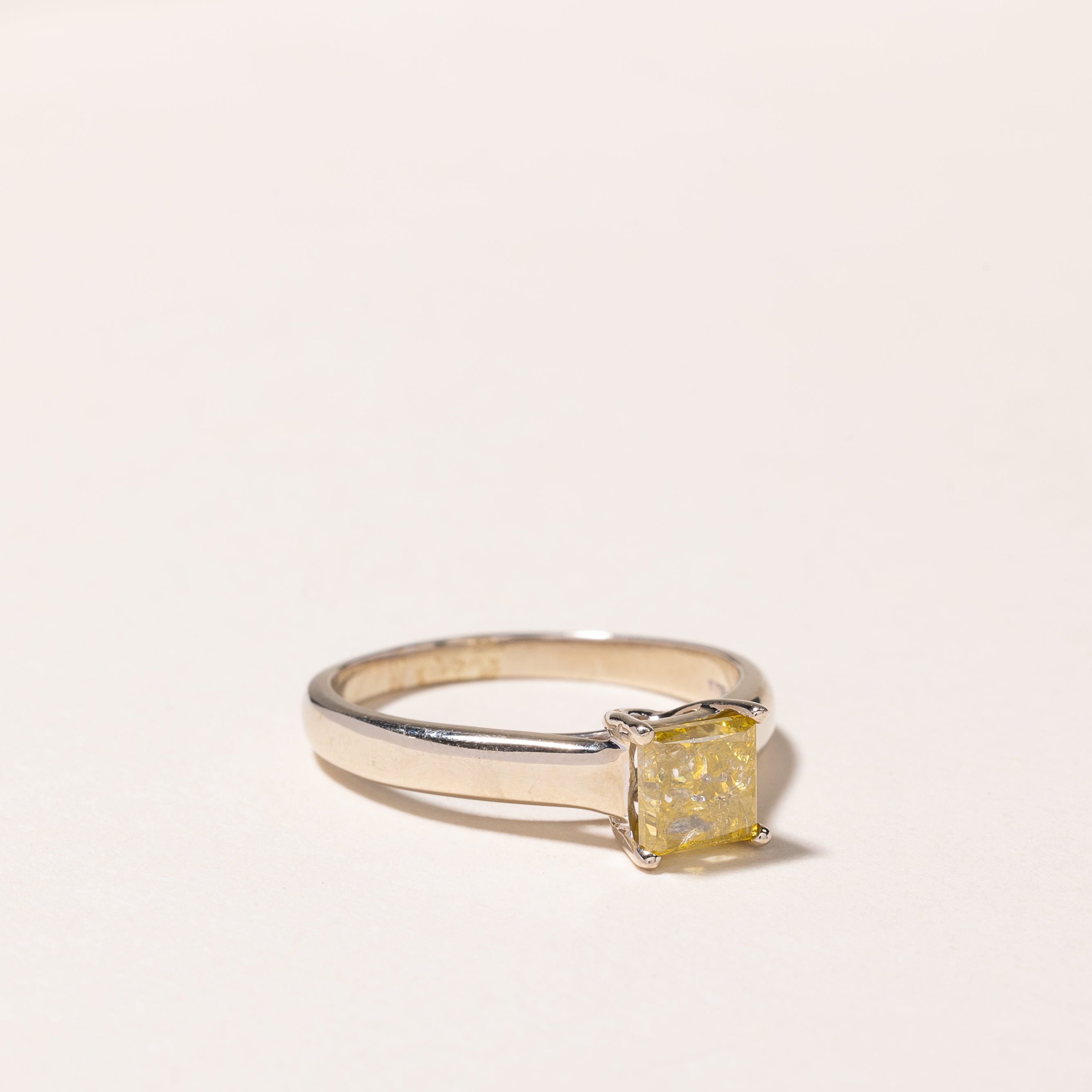 14k White Gold Fancy Yellow Diamond Ring | 1.19ct | SZ 8.25