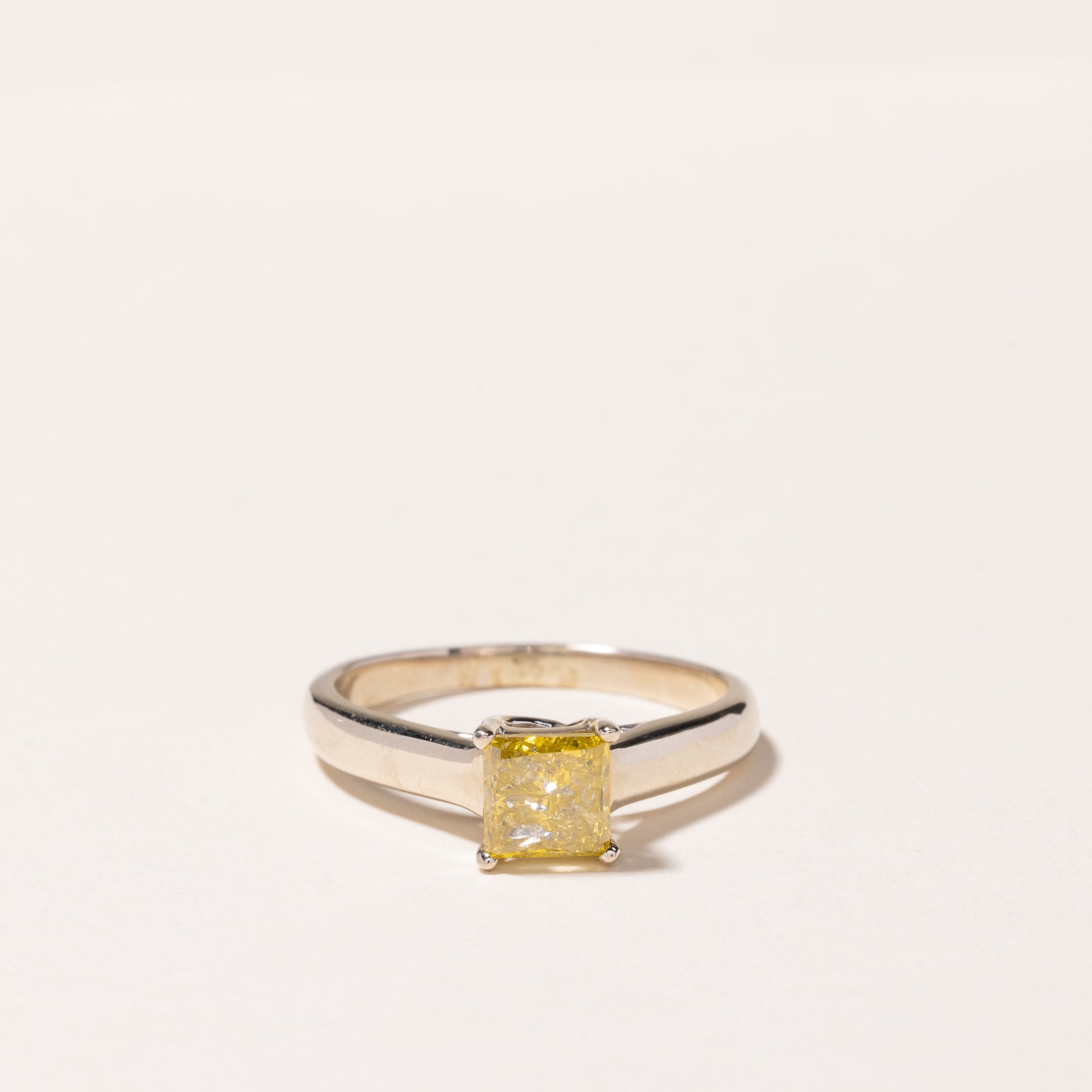 14k White Gold Fancy Yellow Diamond Ring | 1.19ct | SZ 8.25