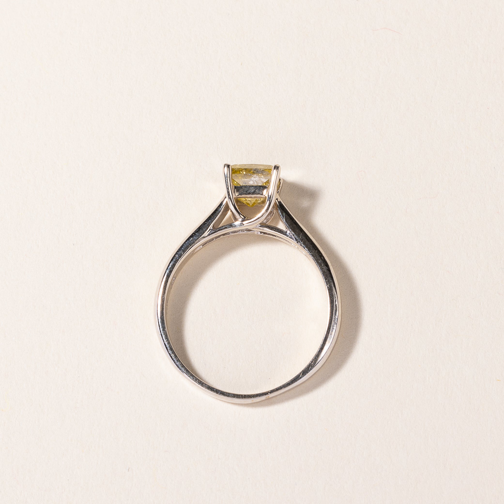 14k White Gold Fancy Yellow Diamond Ring | 1.19ct | SZ 8.25