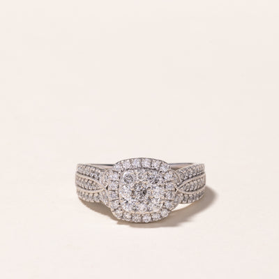 14k White Gold Cluster Diamond Engagement Ring | 0.99ctw | SZ 7