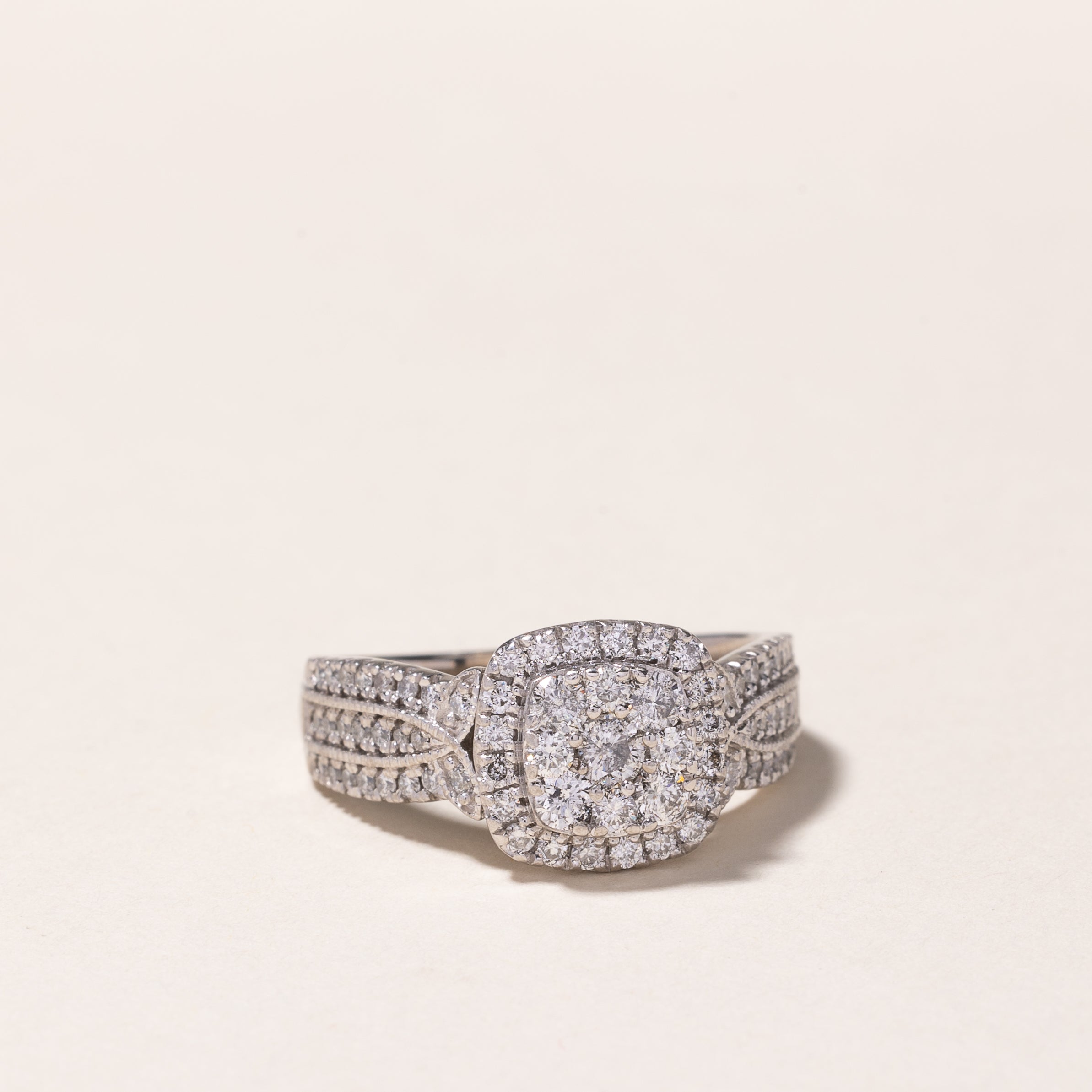14k White Gold Cluster Diamond Engagement Ring | 0.99ctw | SZ 7