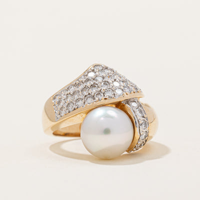 Pearl & Diamond Bypass Ring | 1.00ctw | SZ 5.75 |