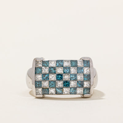 Gray Blue & White Diamond Checkerboard Ring | 0.93ctw, 0.91ctw | SZ 6.5 |