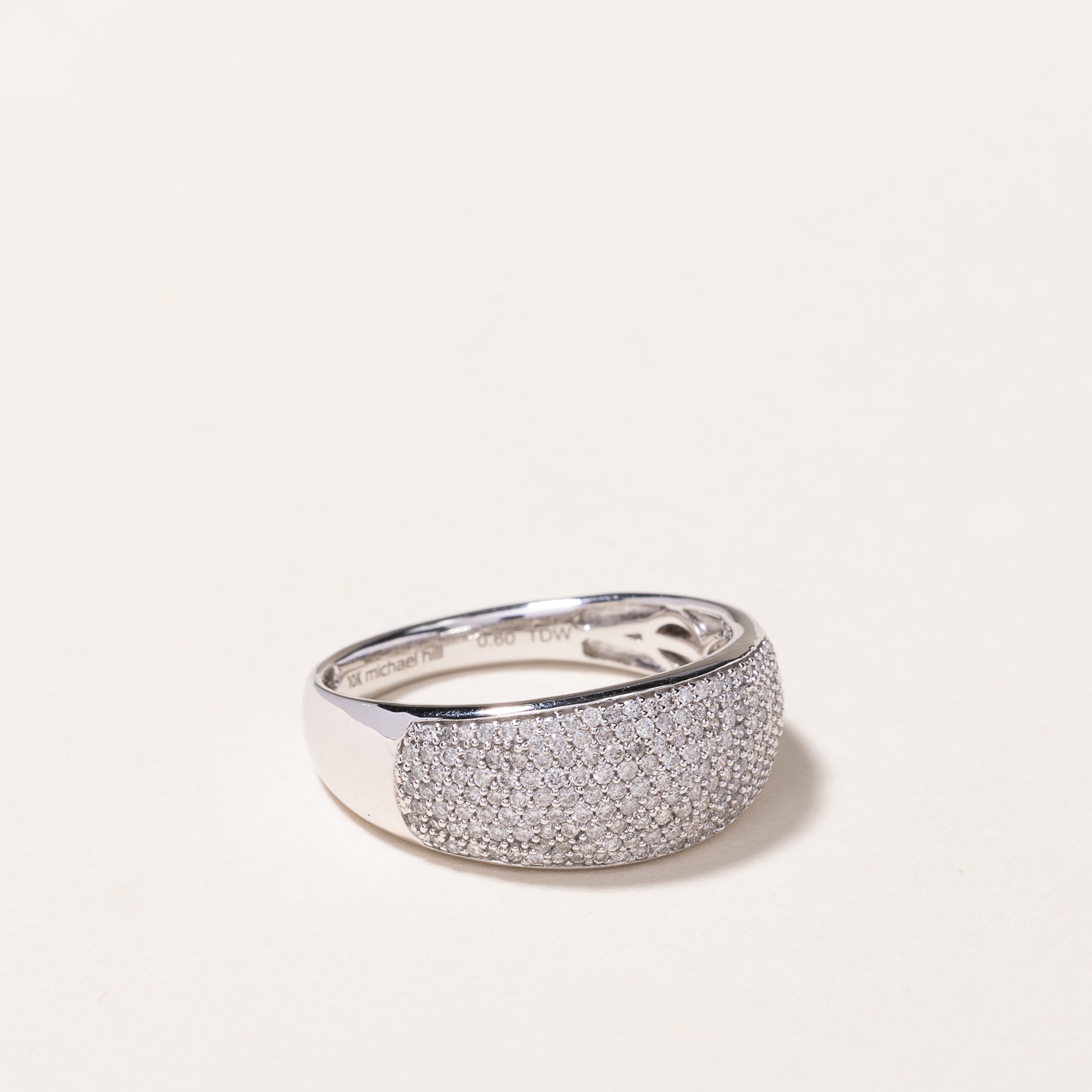 Bague en or blanc 10 carats sertie de diamants (0,60 ct au total) | Taille 7,5 