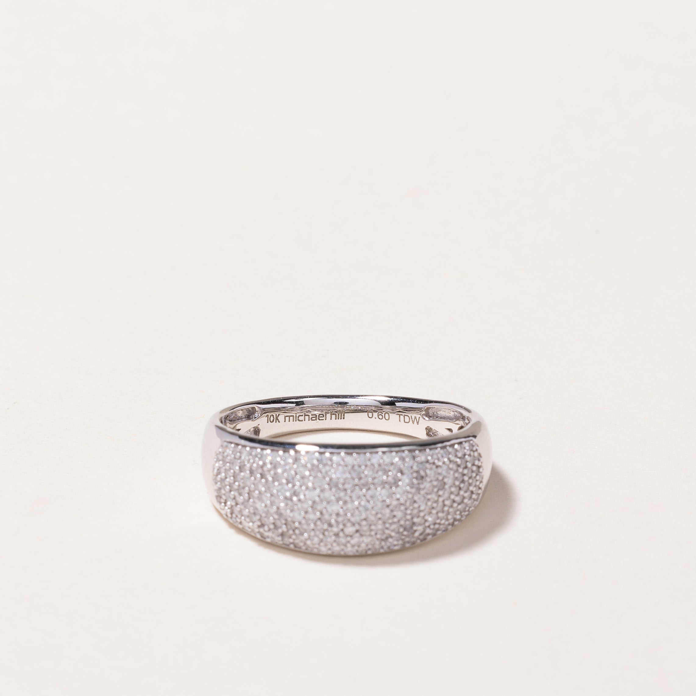 Bague en or blanc 10 carats sertie de diamants (0,60 ct au total) | Taille 7,5 