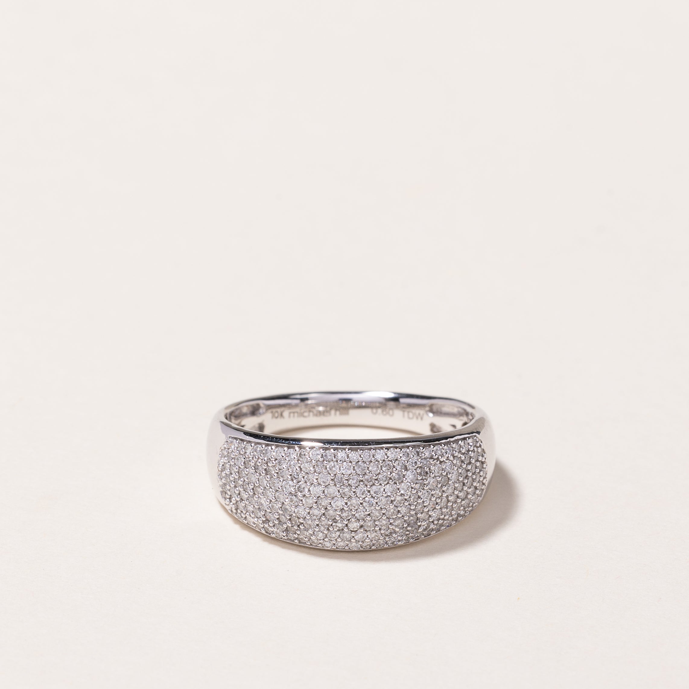Bague en or blanc 10 carats sertie de diamants (0,60 ct au total) | Taille 7,5 