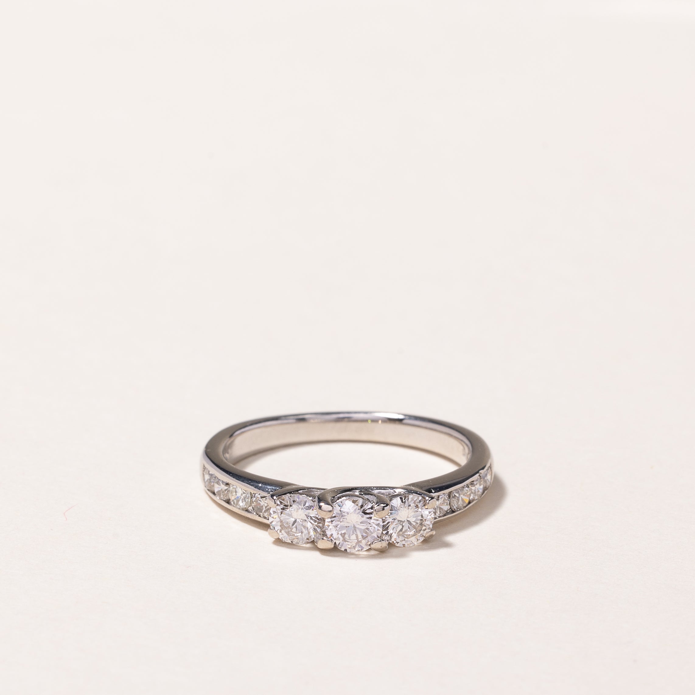 10k White Gold Three Stone Diamond Ring | 0.94ctw | SZ 7.5