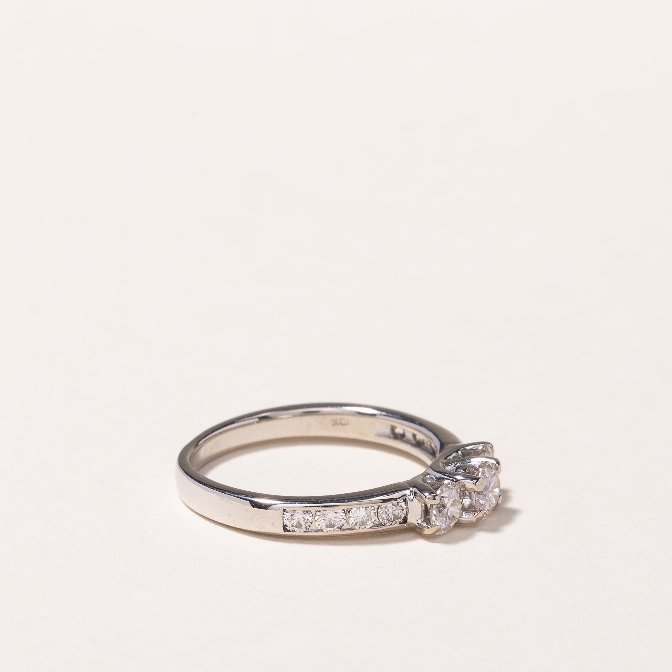 10k White Gold Three Stone Diamond Ring | 0.94ctw | SZ 7.5