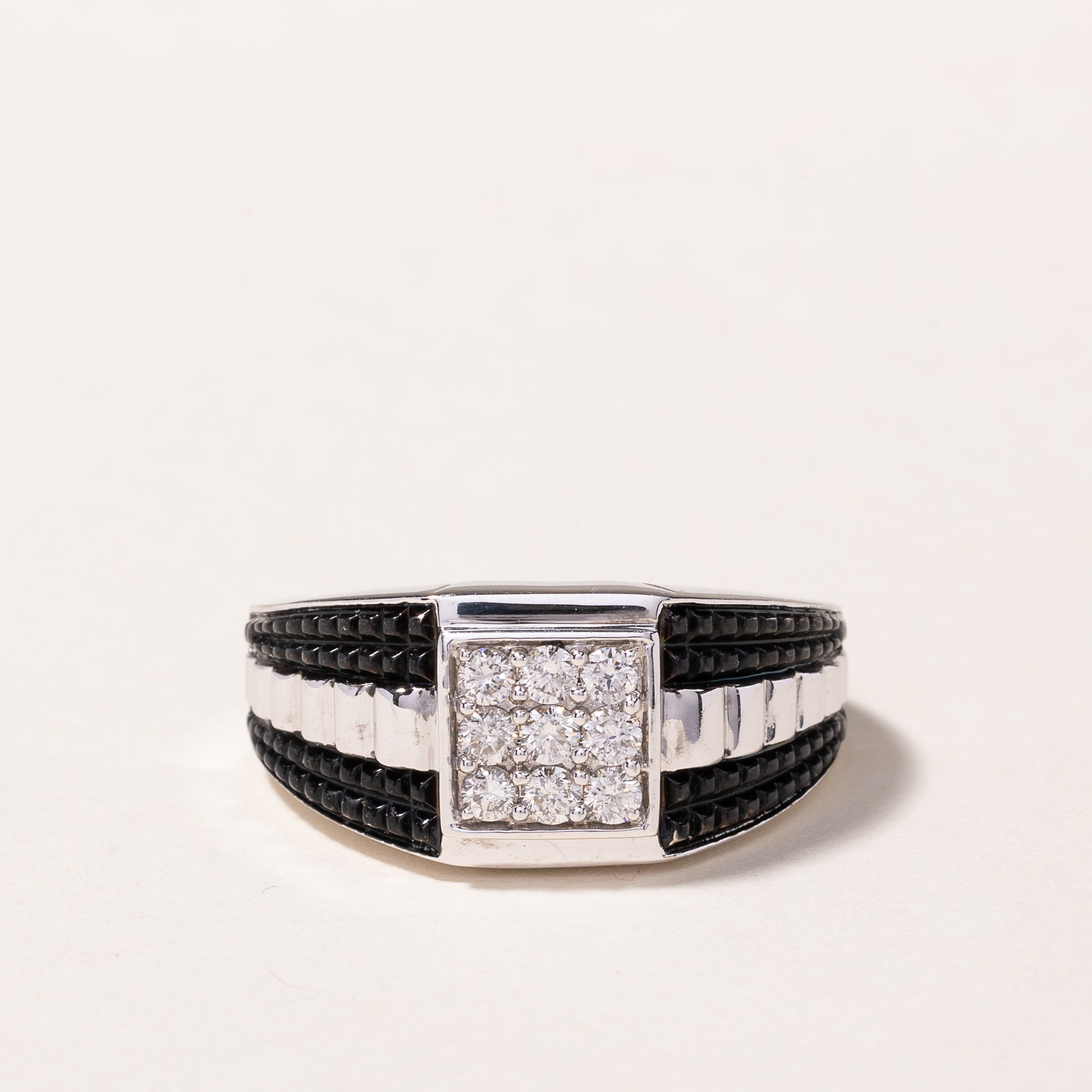 10k White Gold Black Enamel Diamond Ring | 0.48ctw | SZ 11.75