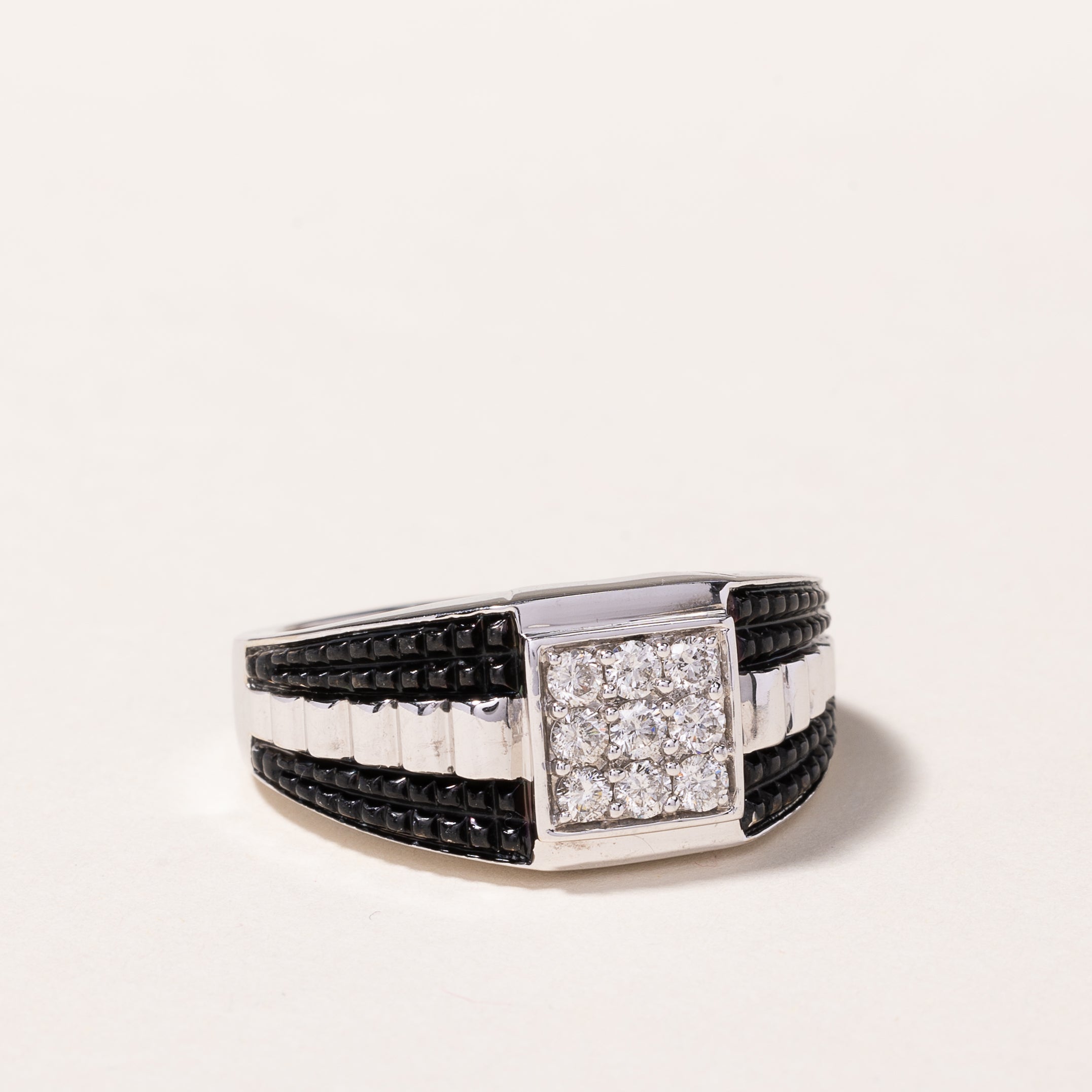 10k White Gold Black Enamel Diamond Ring | 0.48ctw | SZ 11.75