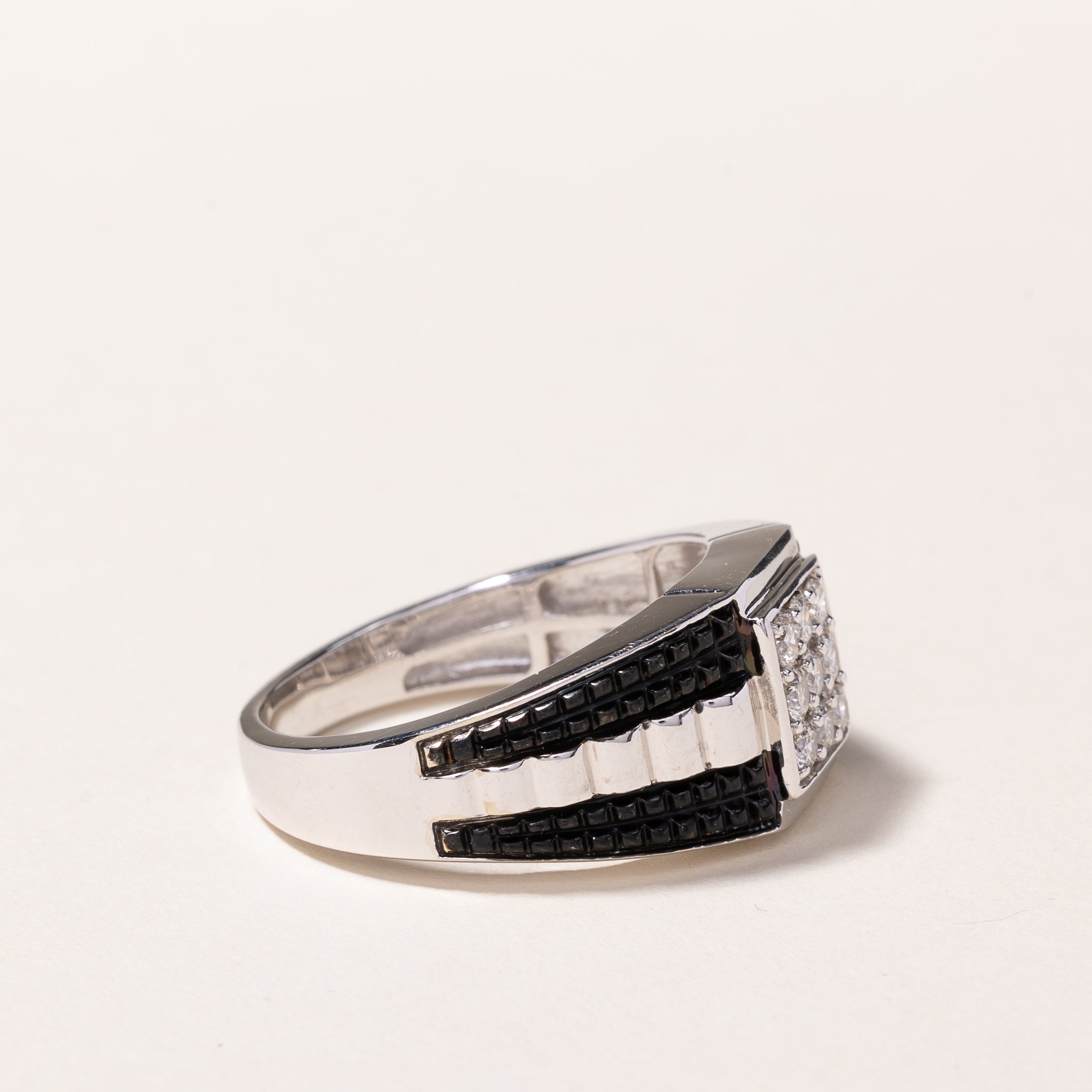 10k White Gold Black Enamel Diamond Ring | 0.48ctw | SZ 11.75