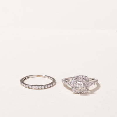 10k White Gold Diamond Wedding Ring Set | 1.08ctw | SZ 5