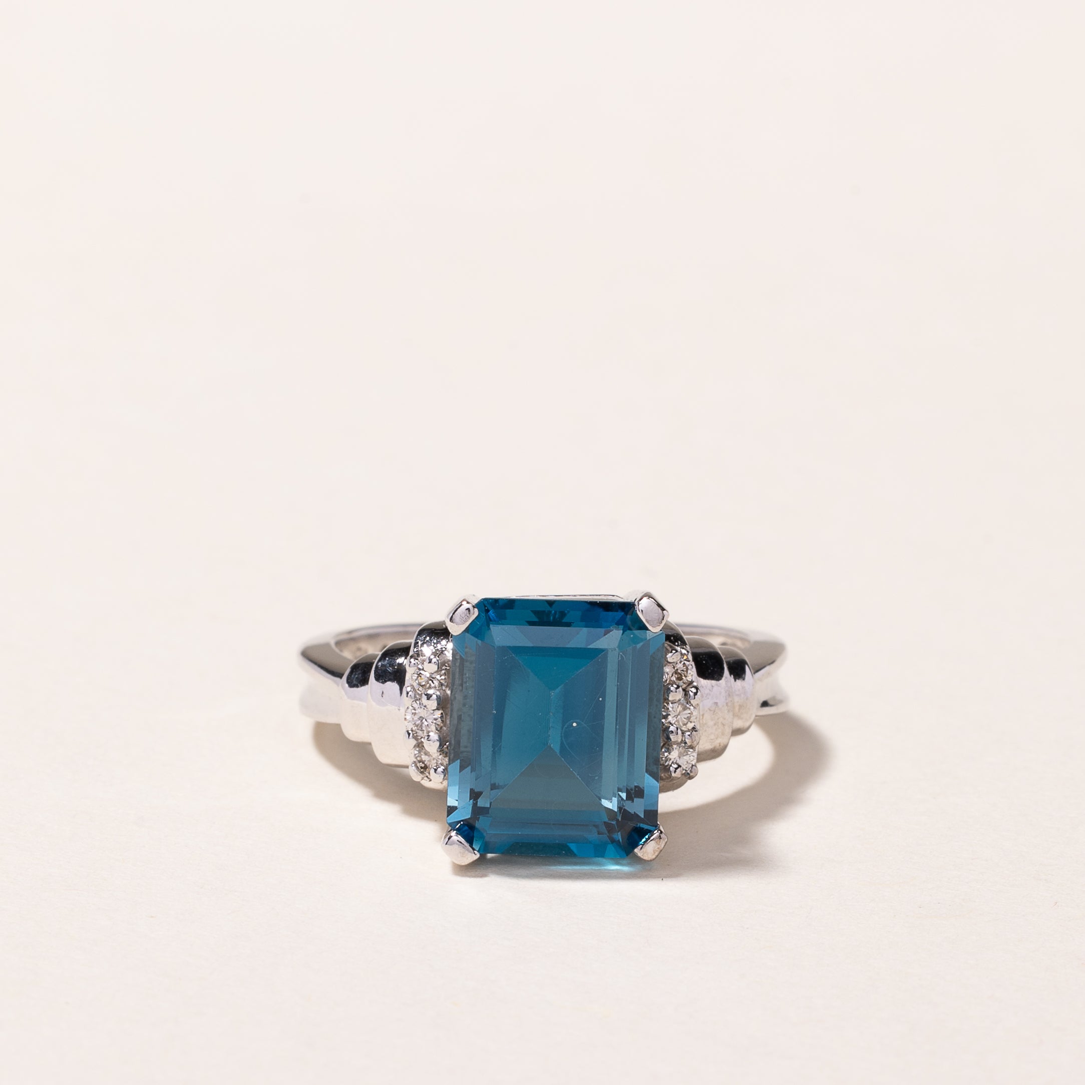 14k White Gold Blue Topaz & Diamond Ring | 5.85ct, 0.14ctw | SZ 8