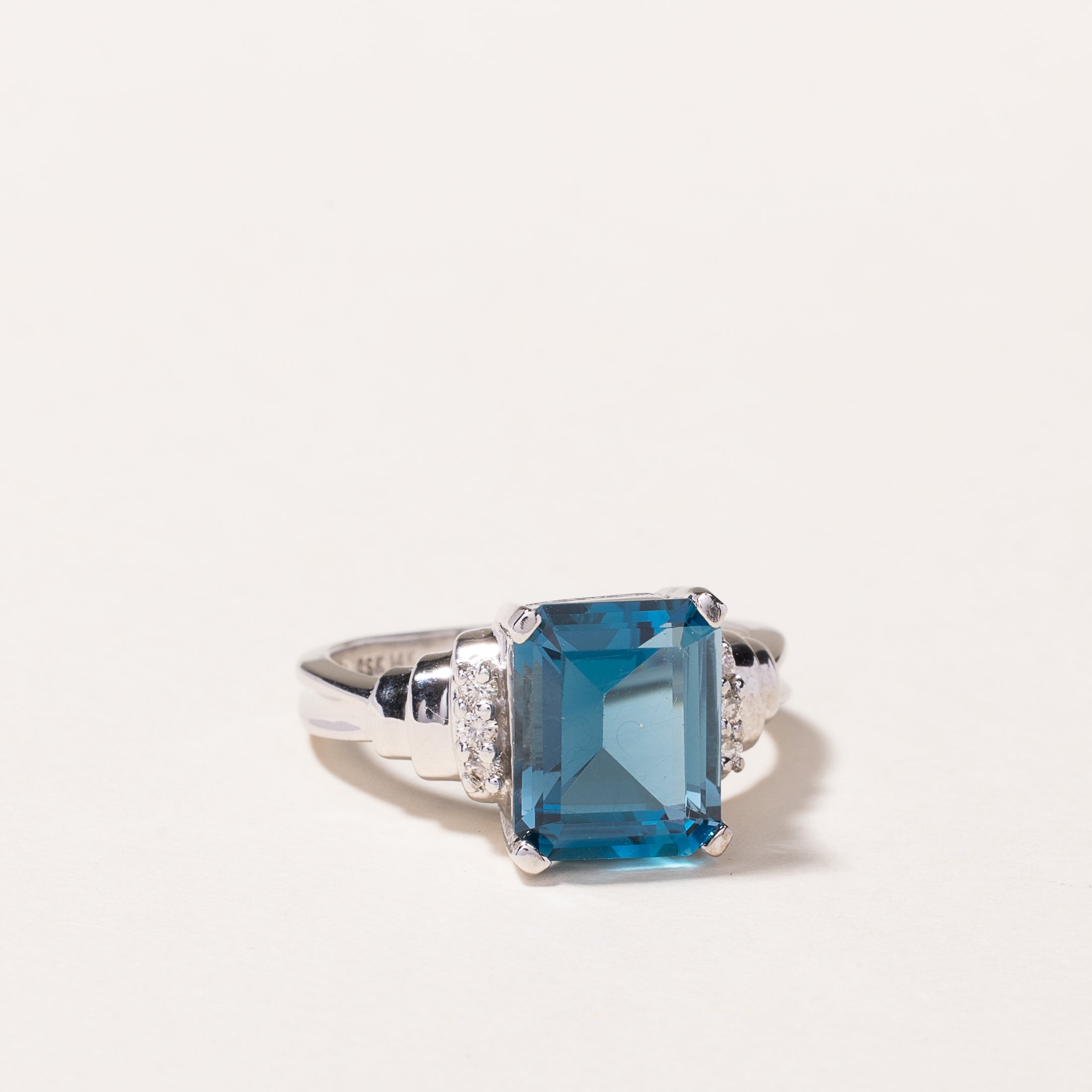 14k White Gold Blue Topaz & Diamond Ring | 5.85ct, 0.14ctw | SZ 8