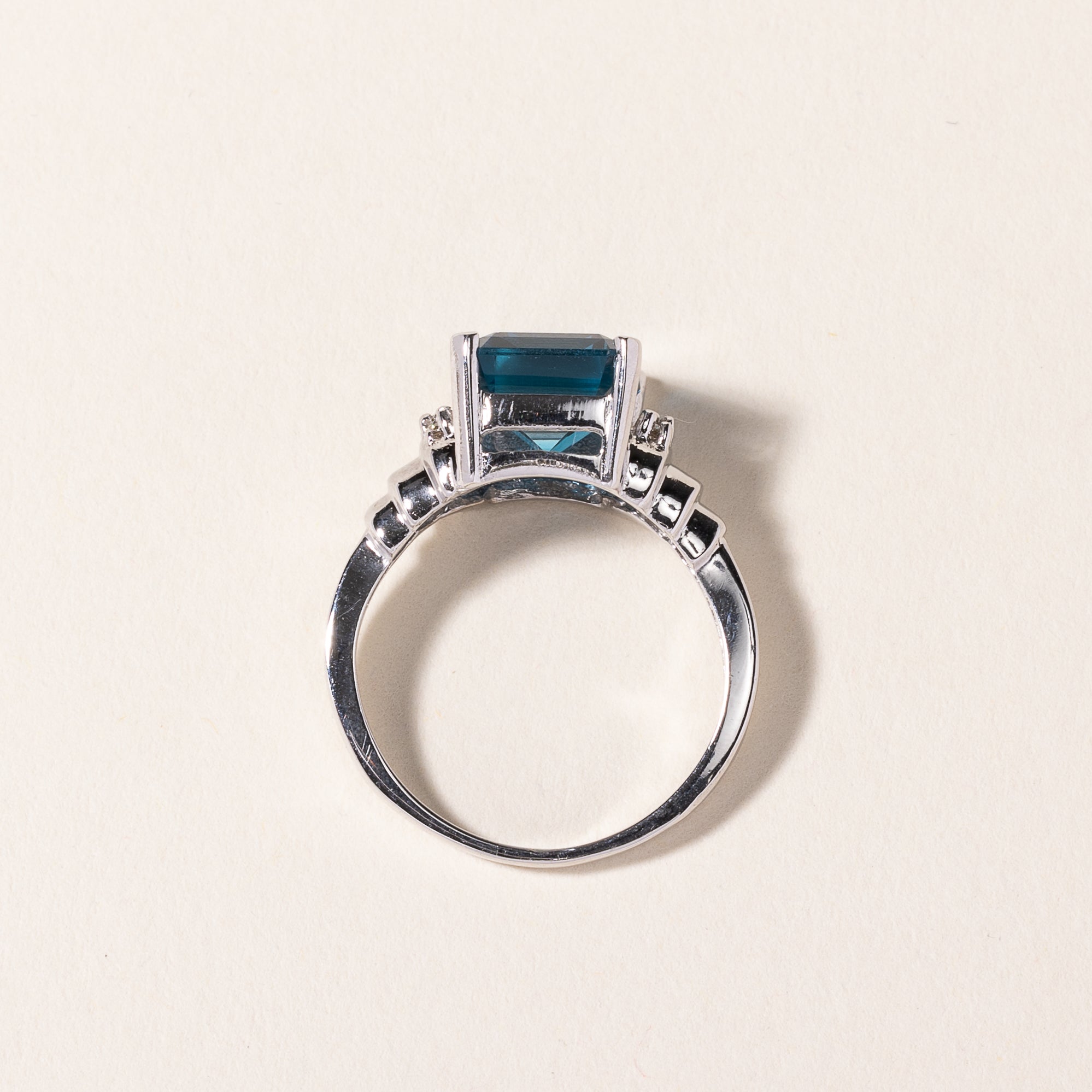 14k White Gold Blue Topaz & Diamond Ring | 5.85ct, 0.14ctw | SZ 8