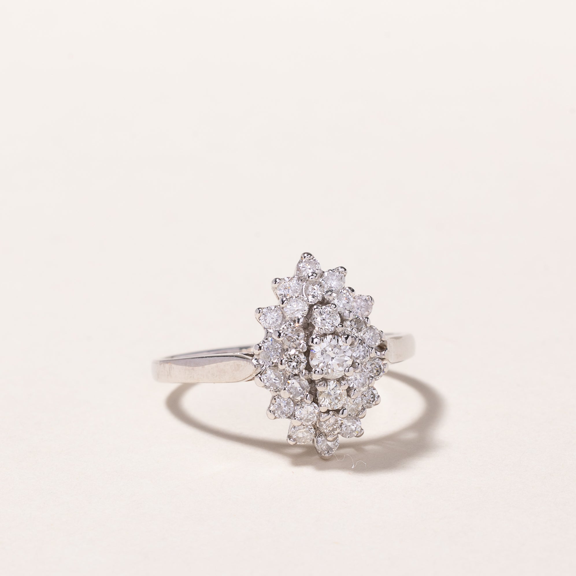 14k White Gold Diamond Cluster Ring | 0.91ctw | SZ 6.75