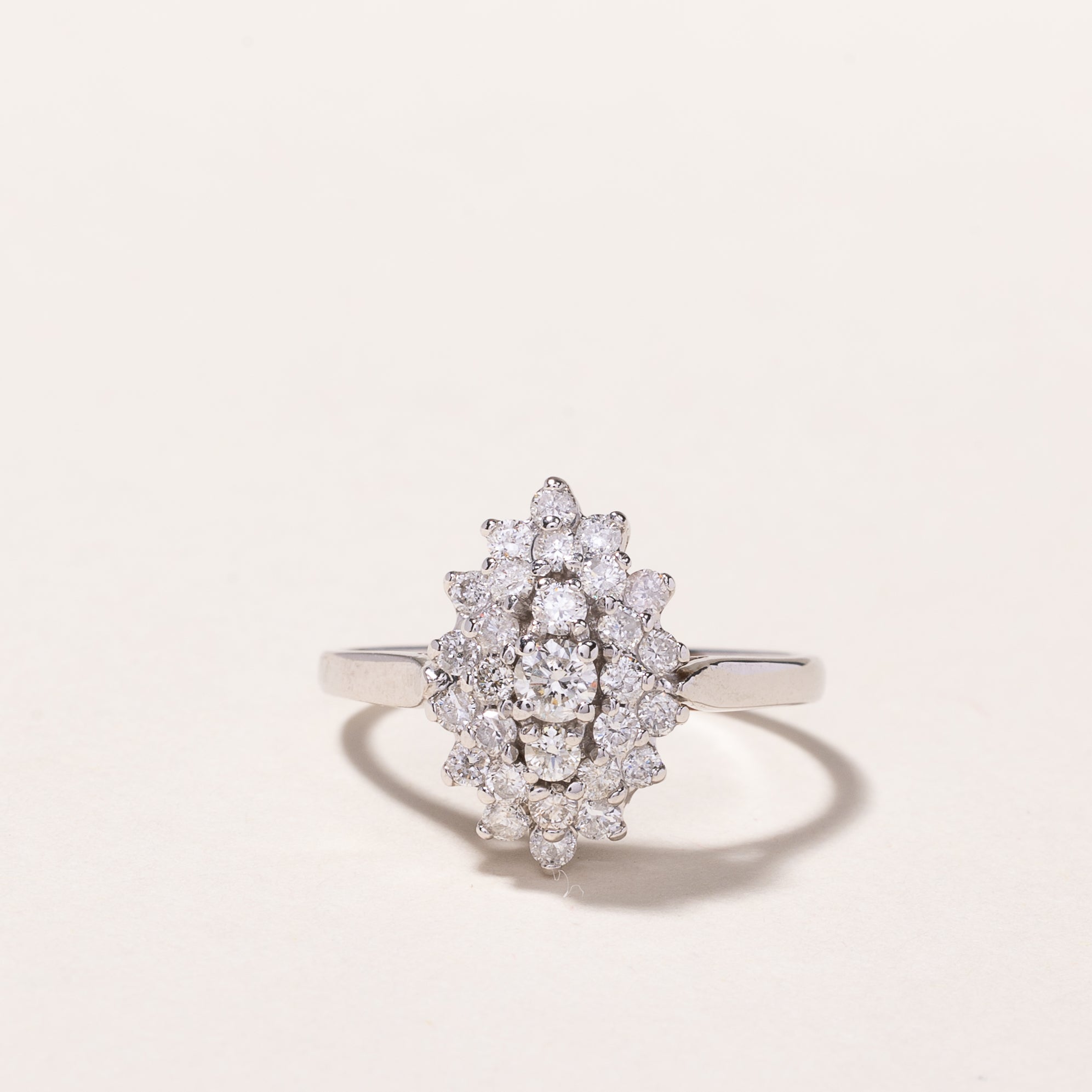 14k White Gold Diamond Cluster Ring | 0.91ctw | SZ 6.75
