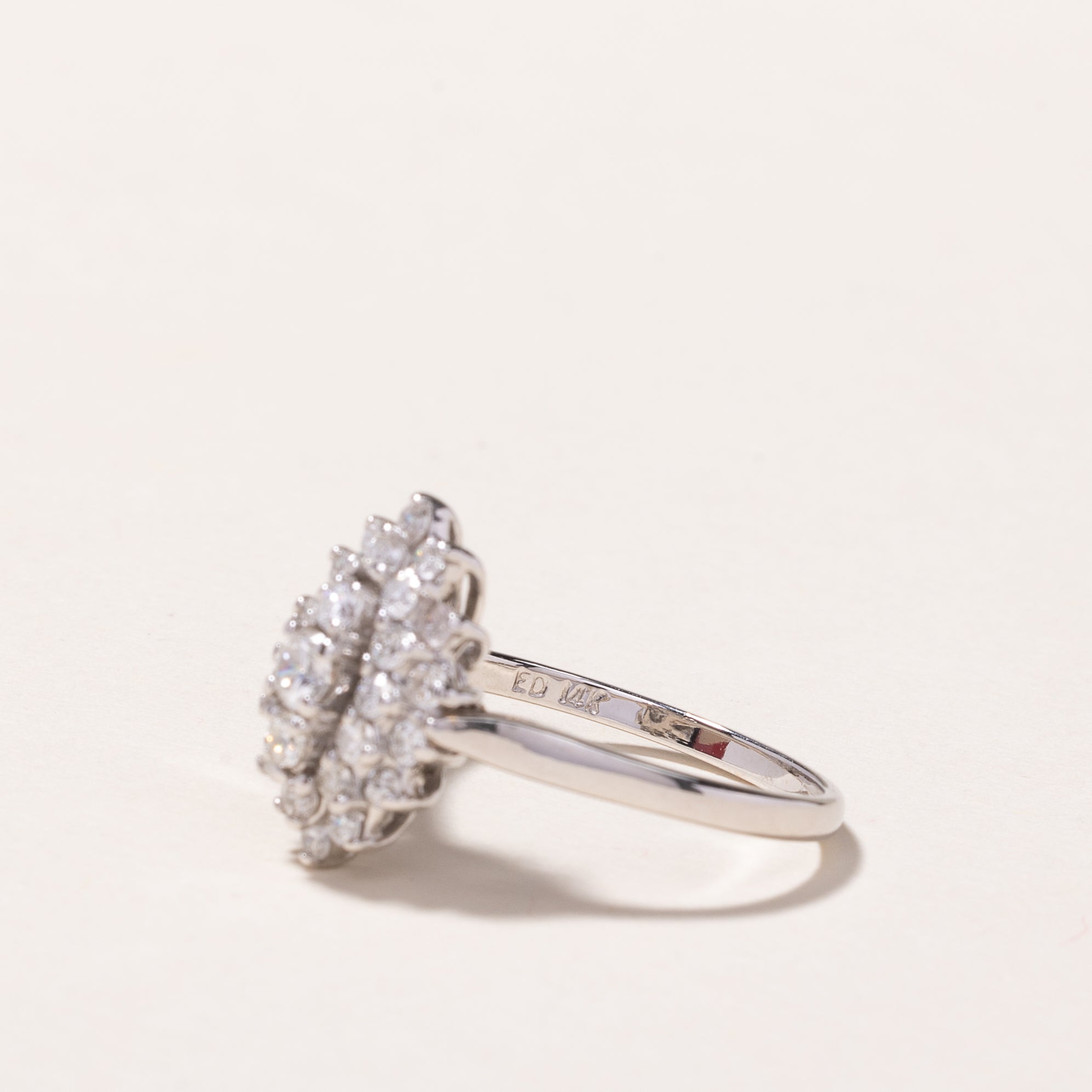 14k White Gold Diamond Cluster Ring | 0.91ctw | SZ 6.75