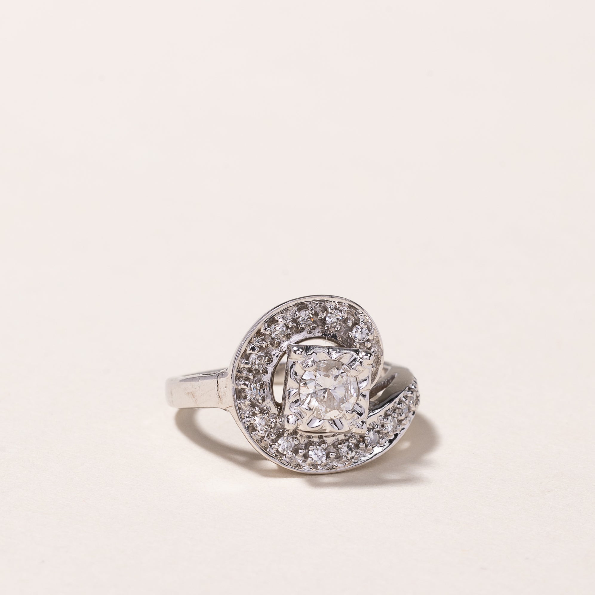 14k White Gold Swirl Design Diamond Ring | 0.42ctw | SZ 4