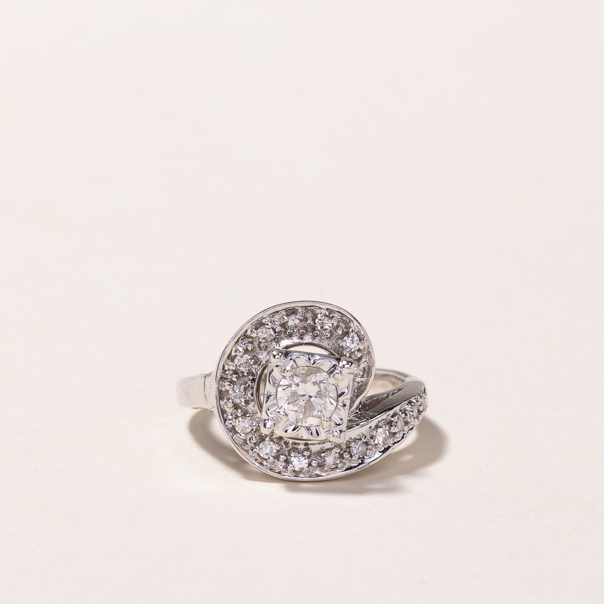 14k White Gold Swirl Design Diamond Ring | 0.42ctw | SZ 4