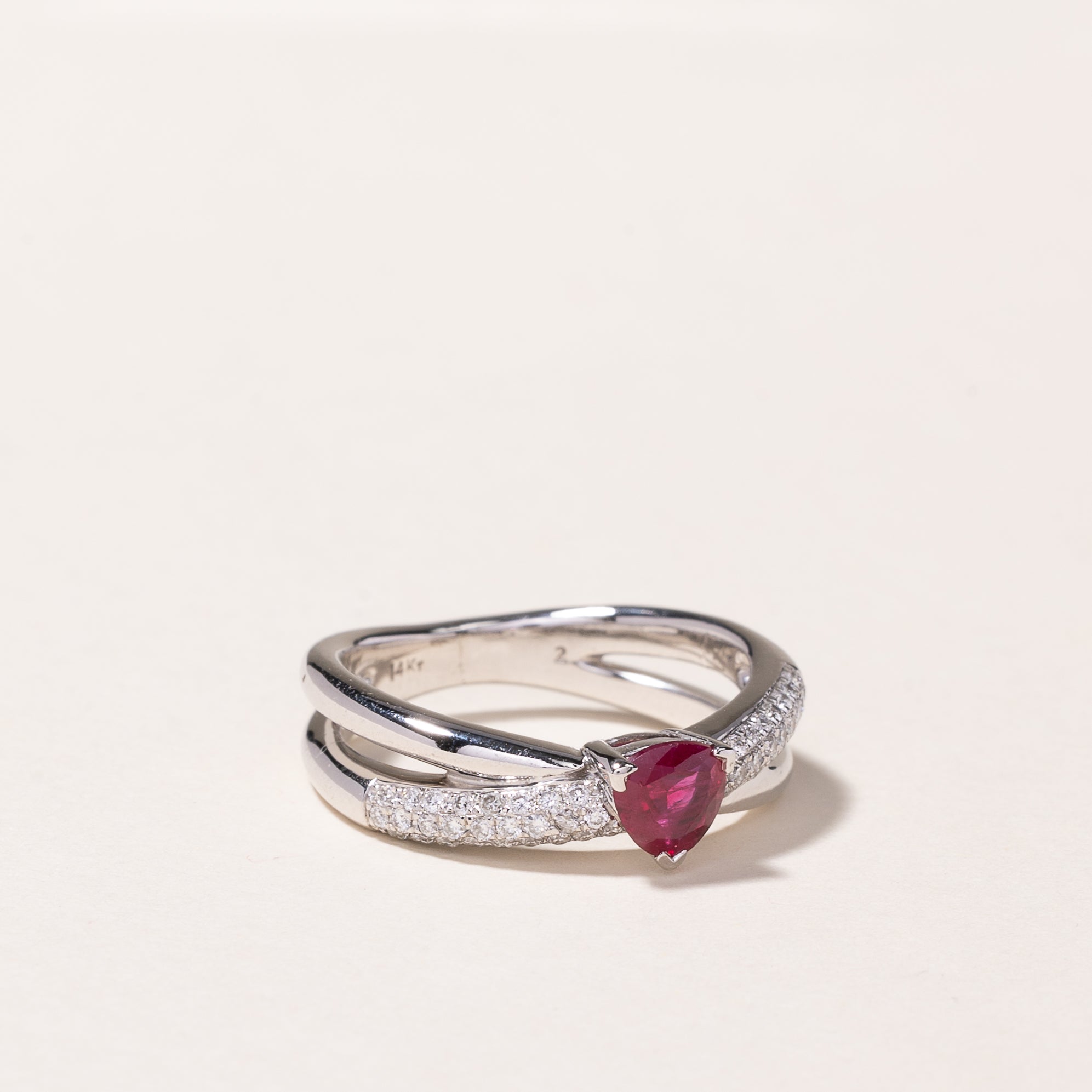 14k White Gold Ruby & Diamond Ring | 0.35ct, 0.30ctw | SZ 6