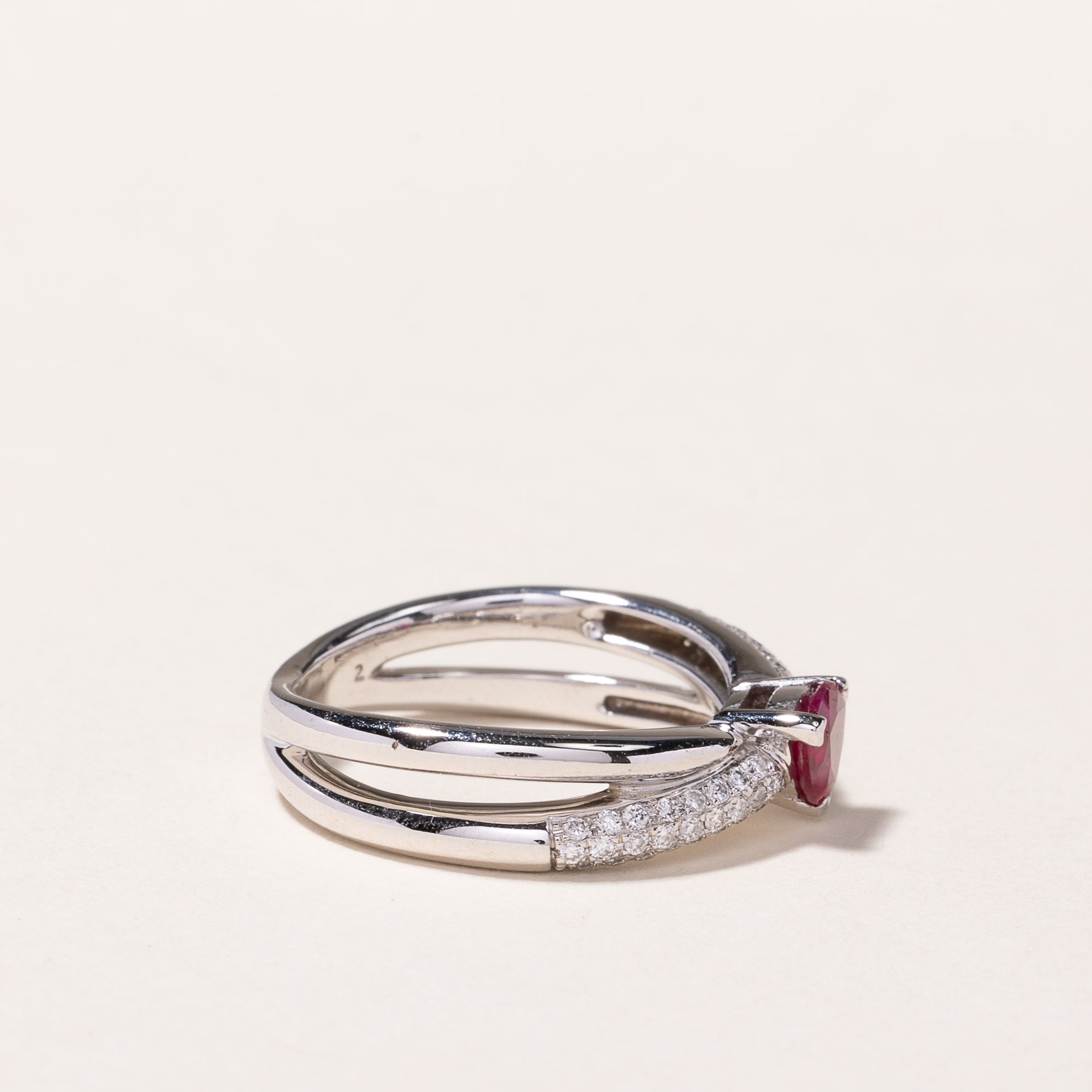 14k White Gold Ruby & Diamond Ring | 0.35ct, 0.30ctw | SZ 6