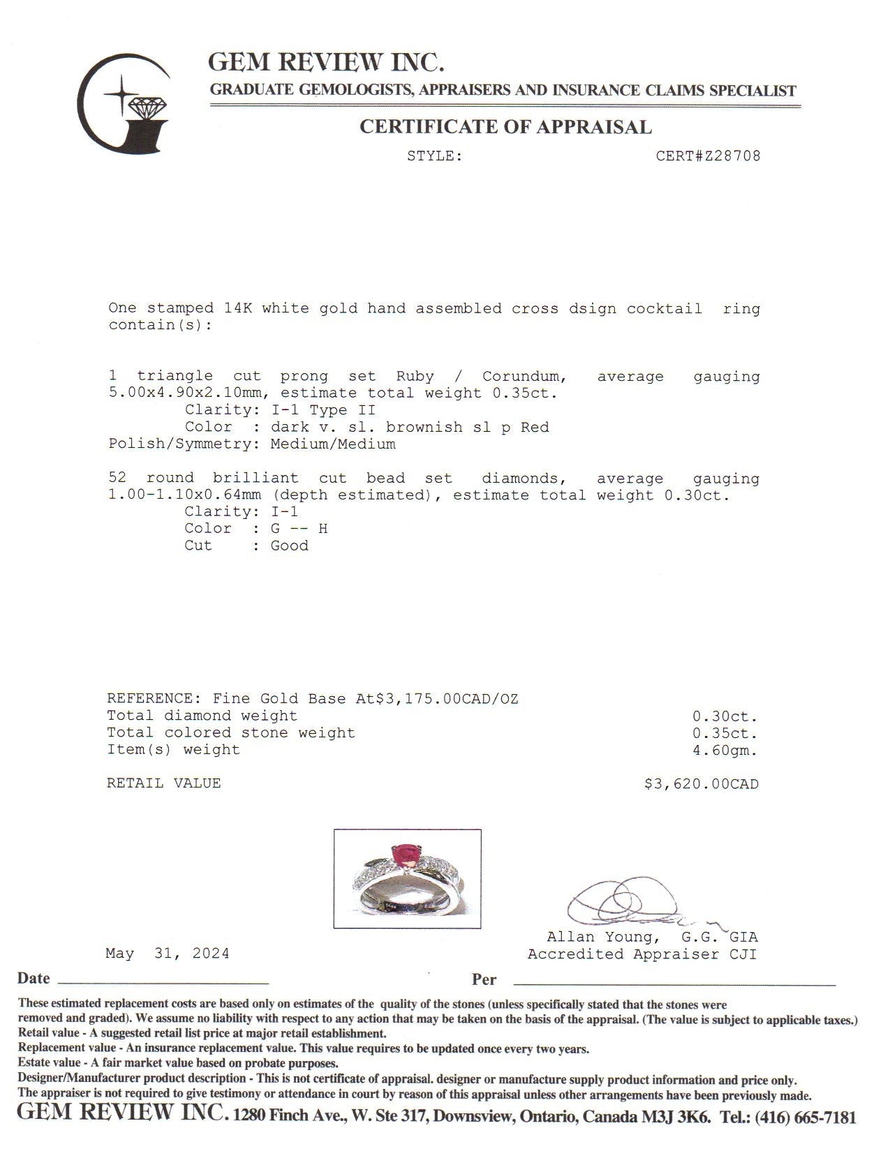 14k White Gold Ruby & Diamond Ring | 0.35ct, 0.30ctw | SZ 6