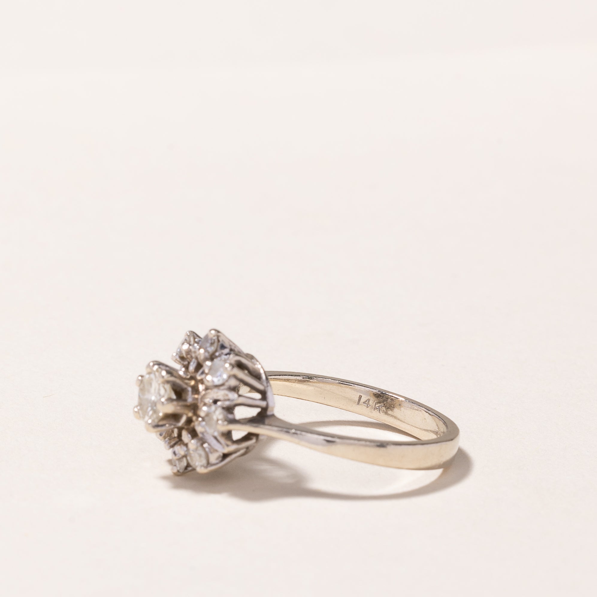 14k White Gold Diamond Petal Halo Ring | 0.58ctw | SZ 4.75