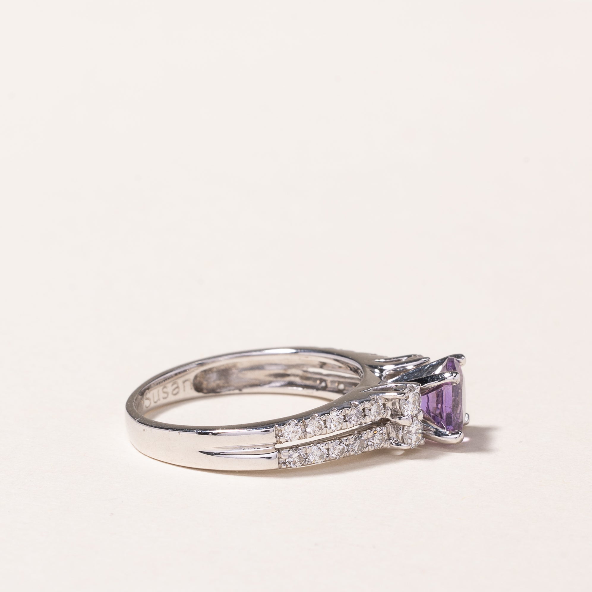 14k White Gold Amethyst & Diamond Ring | 0.75ct, 0.53ctw | SZ 6.25