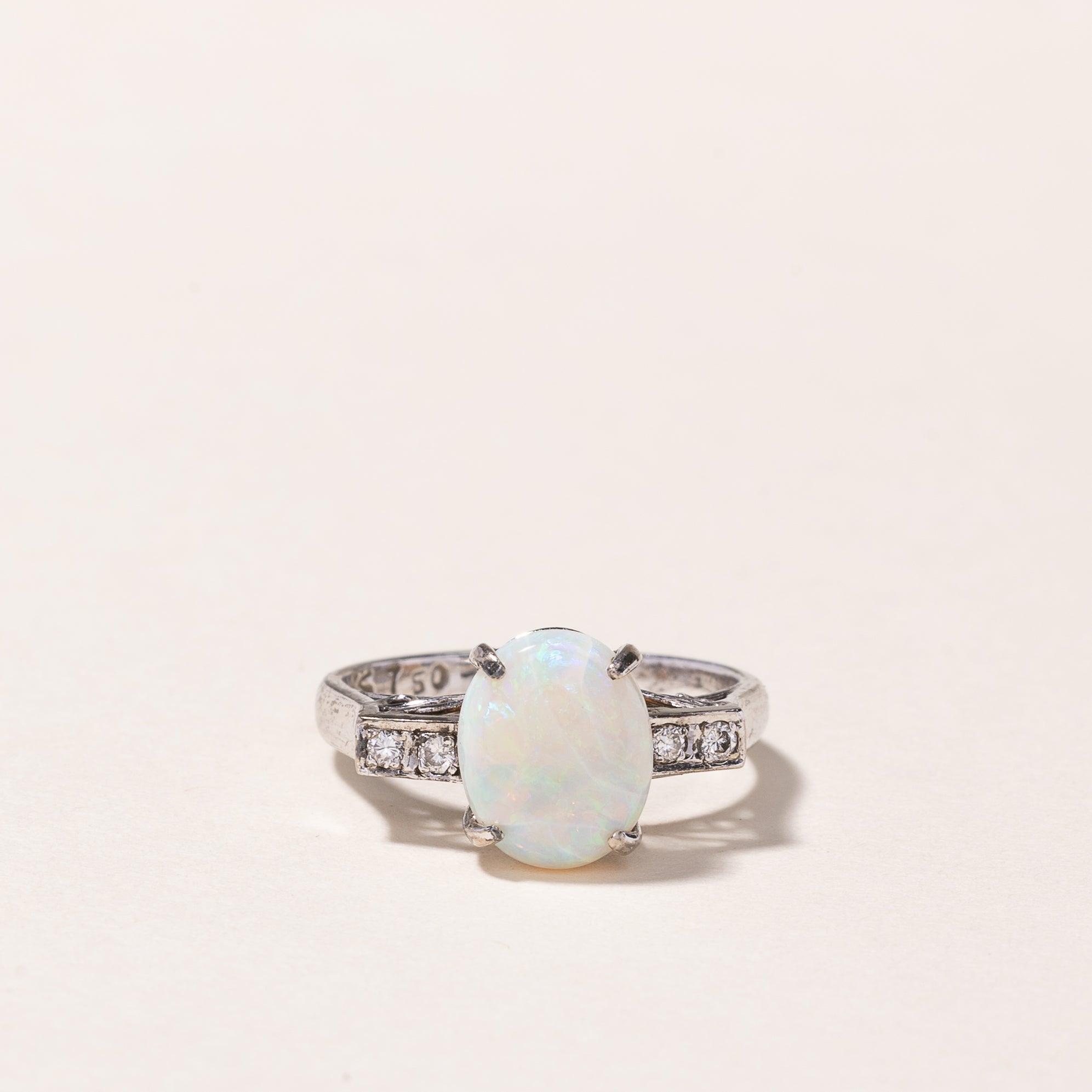 18k White Gold Opal & Diamond Ring | 1.29ct, 0.06ctw | SZ 5.5