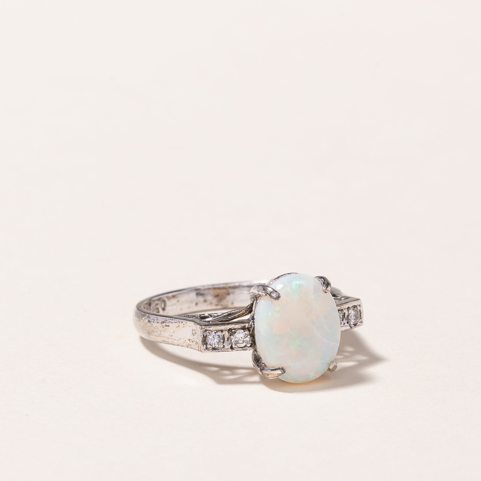 18k White Gold Opal & Diamond Ring | 1.29ct, 0.06ctw | SZ 5.5