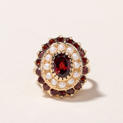 14k Yellow Gold Garnet & Pearl Ring | 2.74ctw, 2.00-2.50mm | SZ 4.5