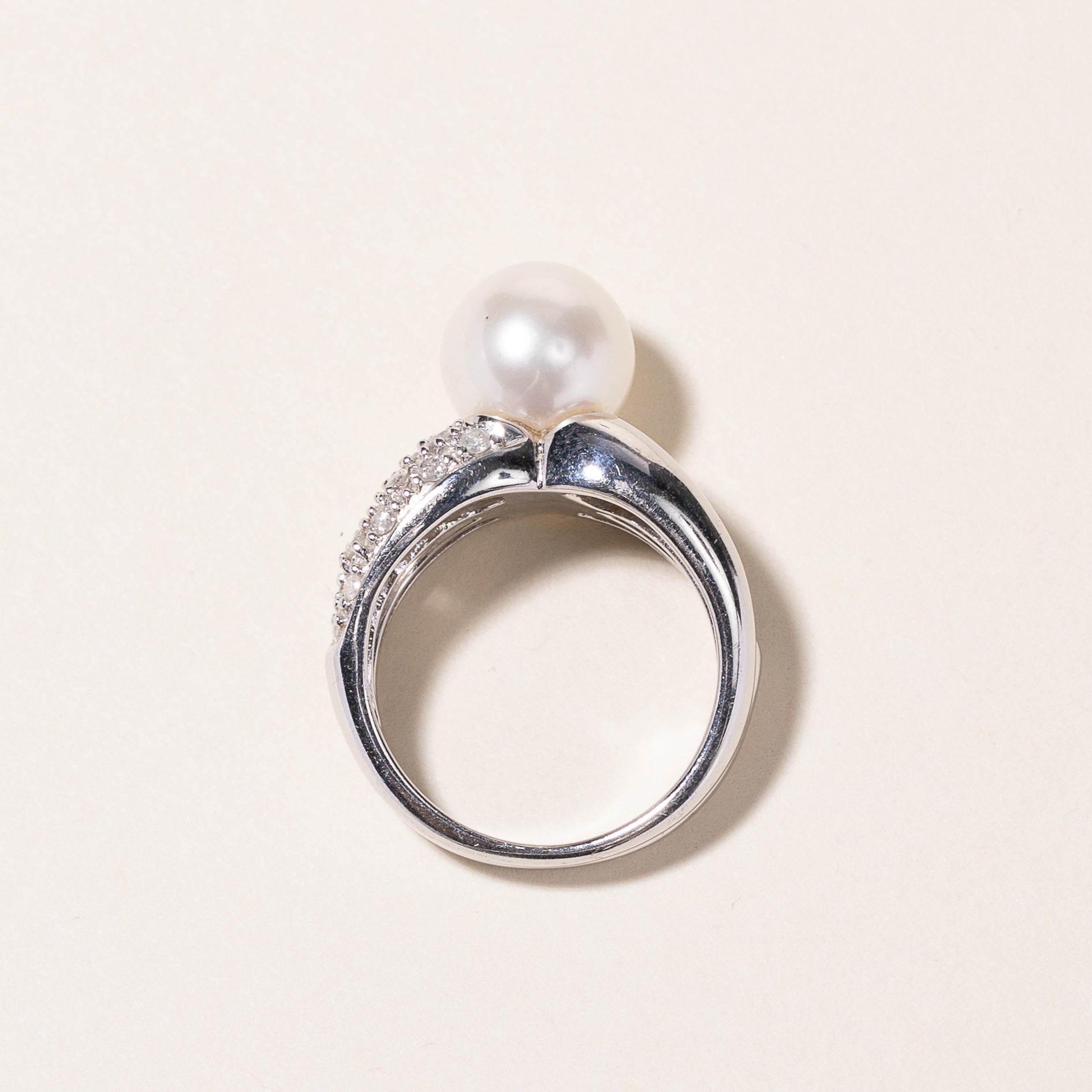 14k White Gold Pearl & Diamond Ring | 9.30-9.50mm, 0.28ctw | SZ 5.75