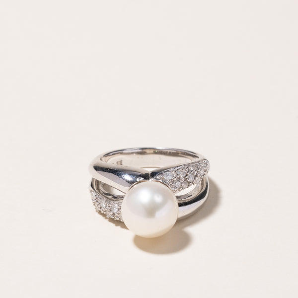 14k White Gold Pearl & Diamond Ring | 9.30-9.50mm, 0.28ctw | SZ 5.75