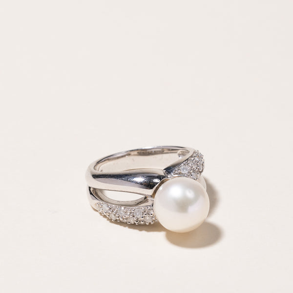 14k White Gold Pearl & Diamond Ring | 9.30-9.50mm, 0.28ctw | SZ 5.75