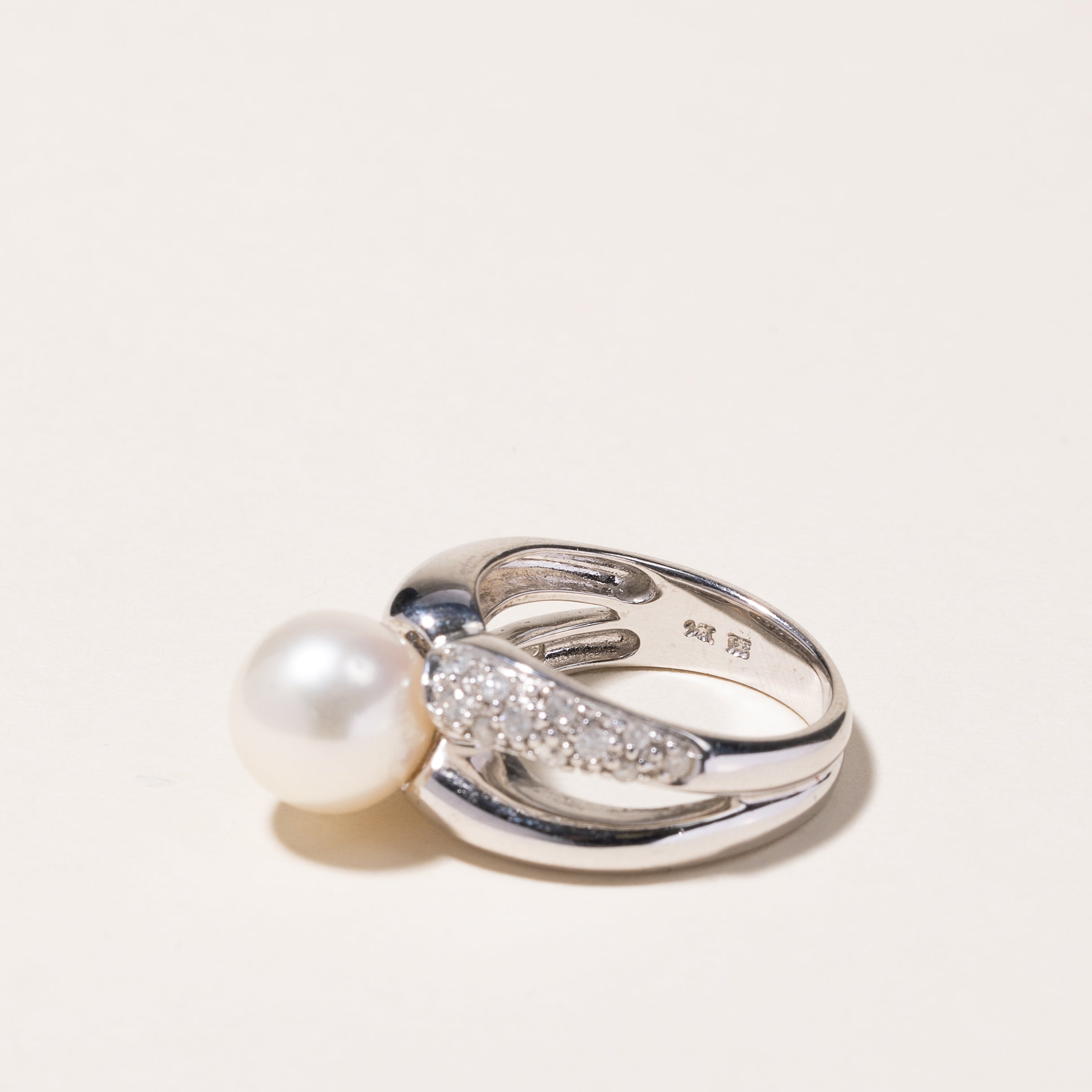 14k White Gold Pearl & Diamond Ring | 9.30-9.50mm, 0.28ctw | SZ 5.75