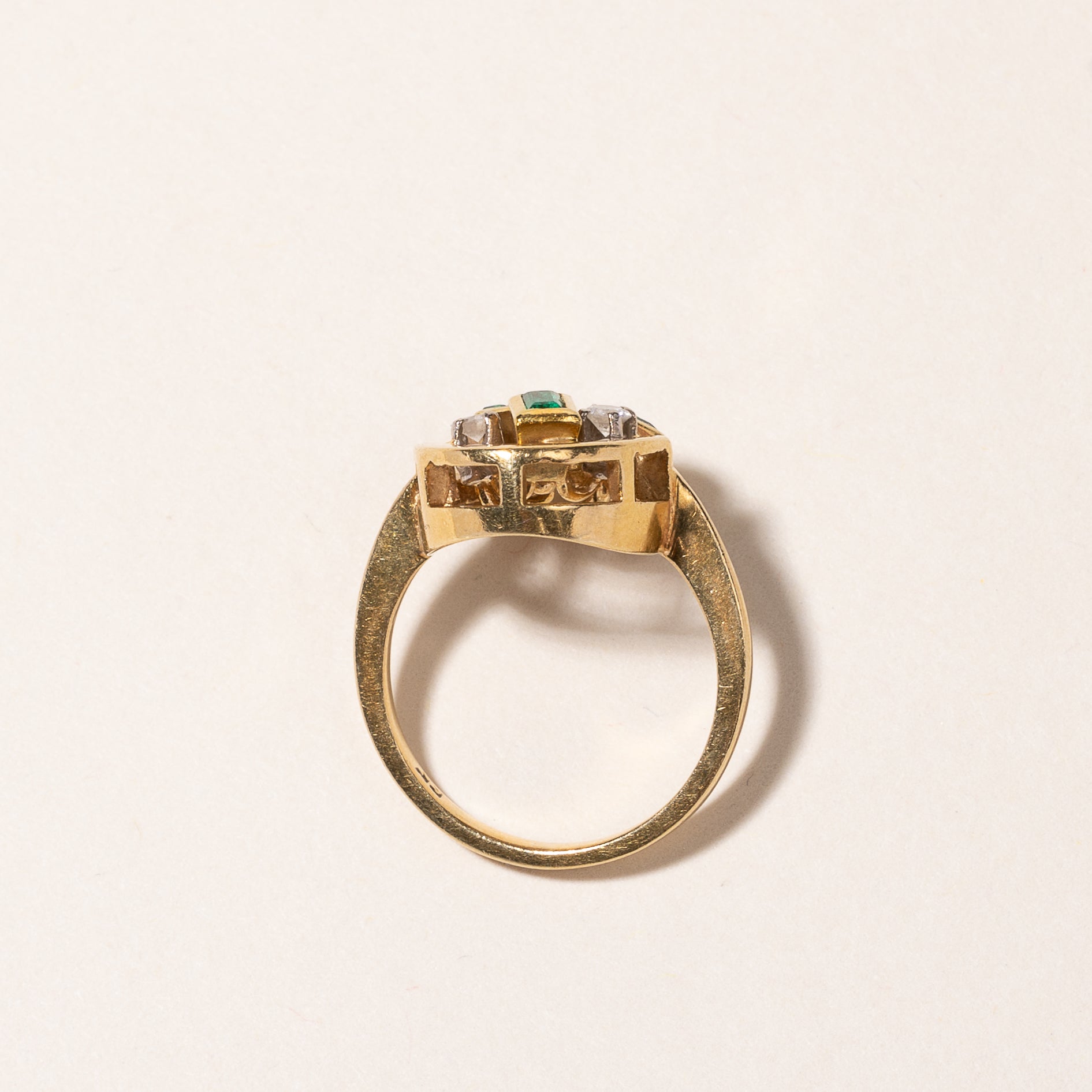18k Yellow Gold Emerald & Diamond Ring | 0.25ctw, 0.16ctw | SZ 5.5
