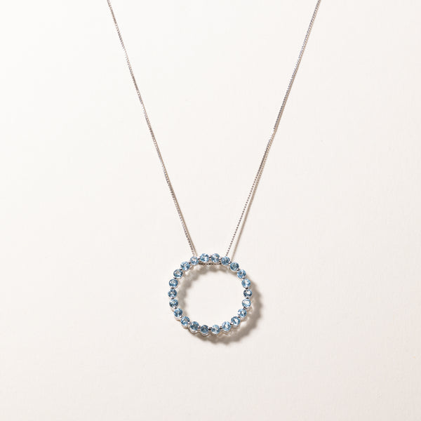 10k White Gold Circle Blue Topaz Pendant Necklace | 1.18ctw | 18