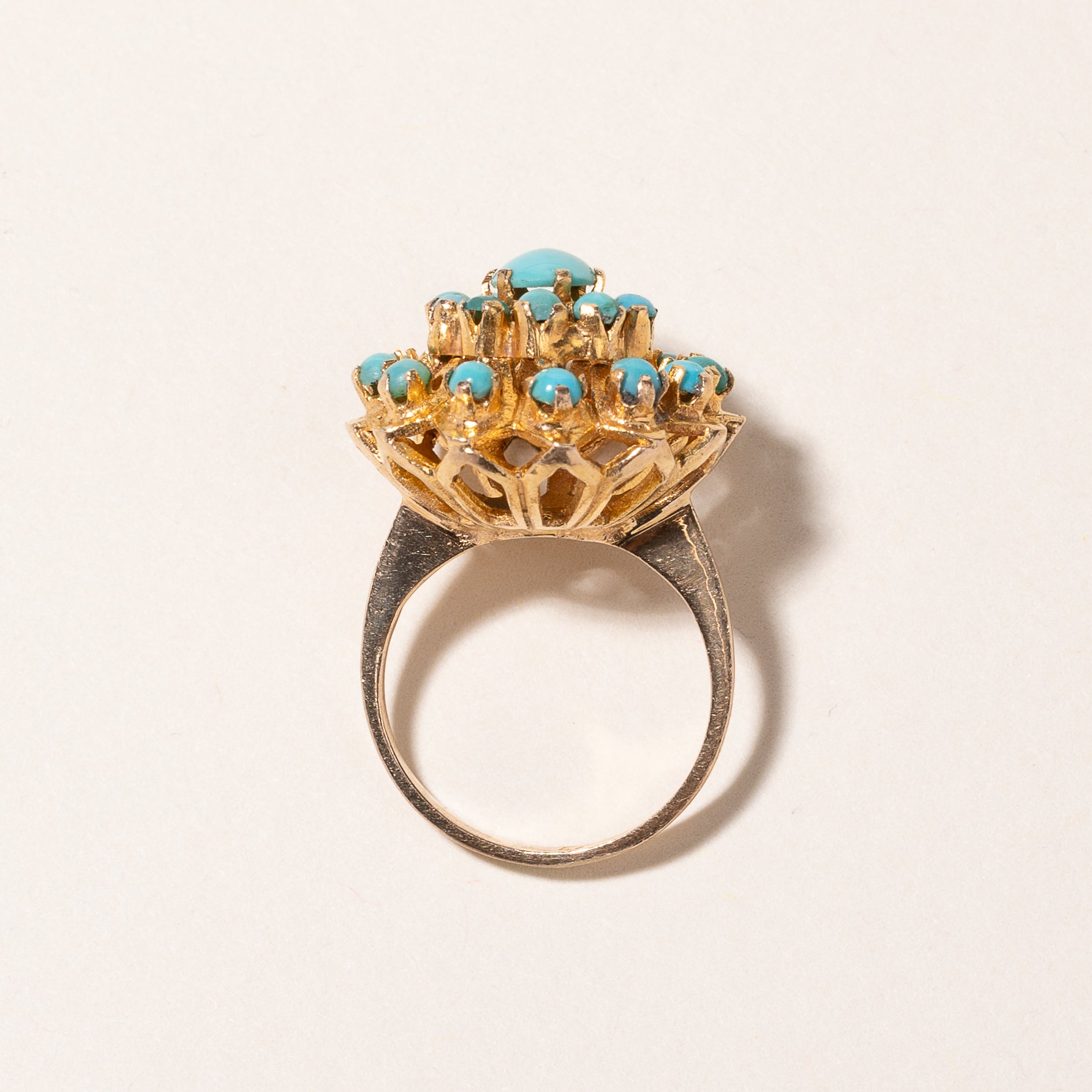 18k Yellow Gold Cluster Blue Turquoise Ring | 1.29ctw | SZ 4.5