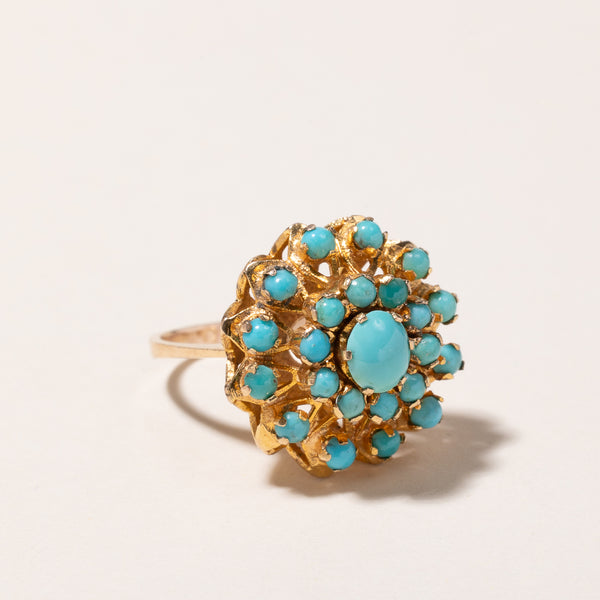 18k Yellow Gold Cluster Blue Turquoise Ring | 1.29ctw | SZ 4.5