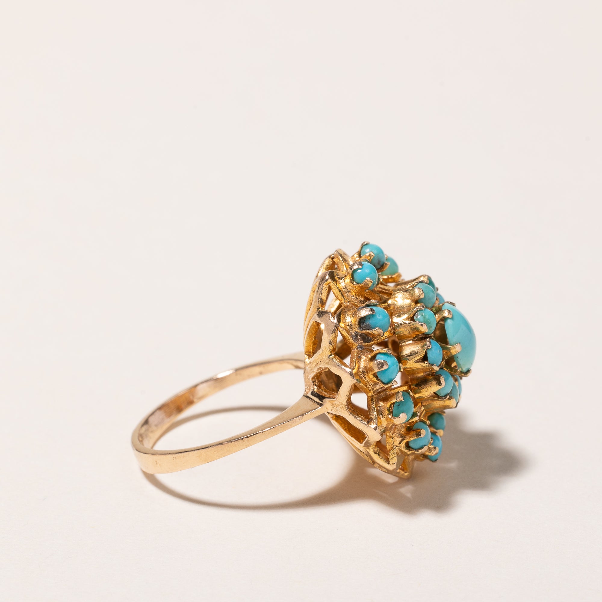 18k Yellow Gold Cluster Blue Turquoise Ring | 1.29ctw | SZ 4.5