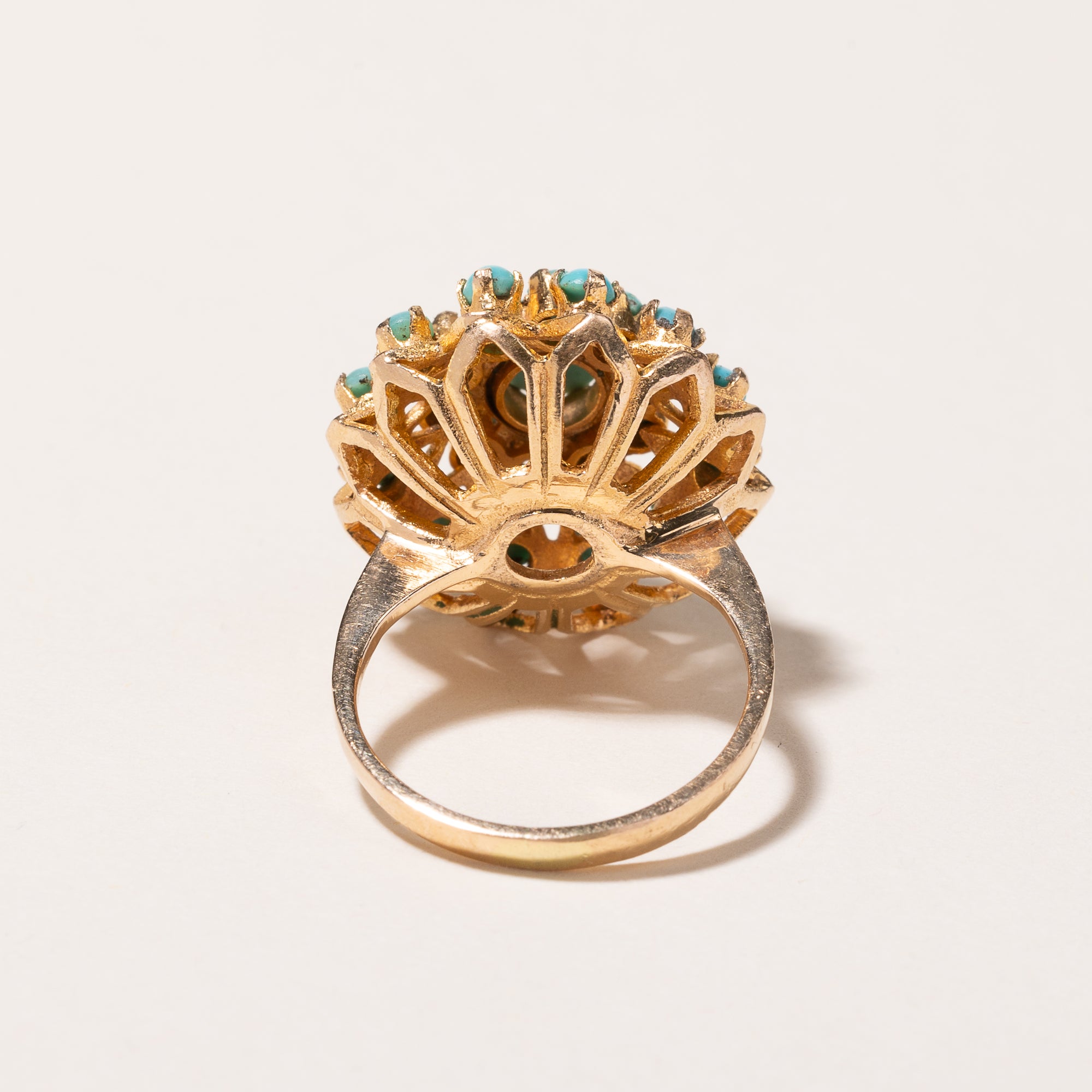 18k Yellow Gold Cluster Blue Turquoise Ring | 1.29ctw | SZ 4.5