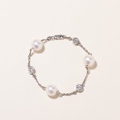 18k White Gold Pearl & Diamond Bracelet | 9.10-9.30mm, 0.66ctw  | 6